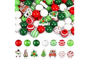 FairySandy 240-Piece Christmas Wooden Beads Assortment for Festive Decorations and DIY Projects