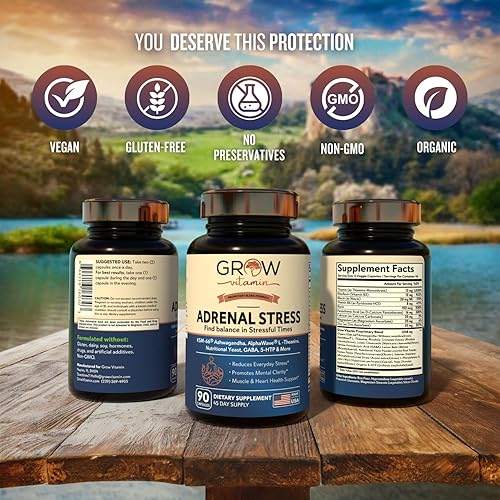 Miniatura 5 de Fórmula avanzada de estrés suprarrenal, suplemento de apoyo para la fatiga, administrador de cortisol con Ashwagandha - 90 cápsulas