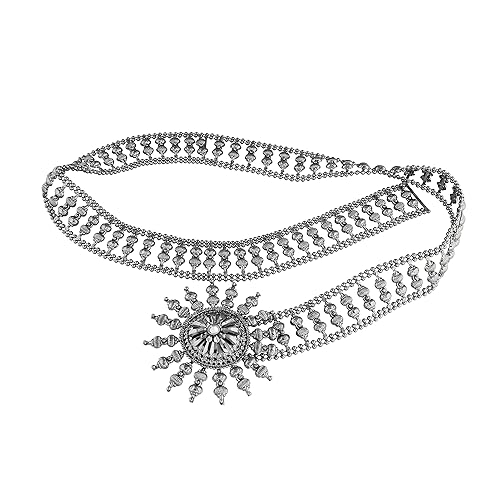 I Jewels 18k Rhodium Plated Metal Adjustable Kamarband Waist Belt for Women/Girls (B029S)