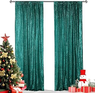 Hahuho Hunter Sequin Backdrop Curtain, 2PCS 2FTx8FT Glitter Backdrop Curtain for Parties, Christmas, Wedding, Party Decorationï¼ˆ2 Panels, 2FT x 8FT, Hunter