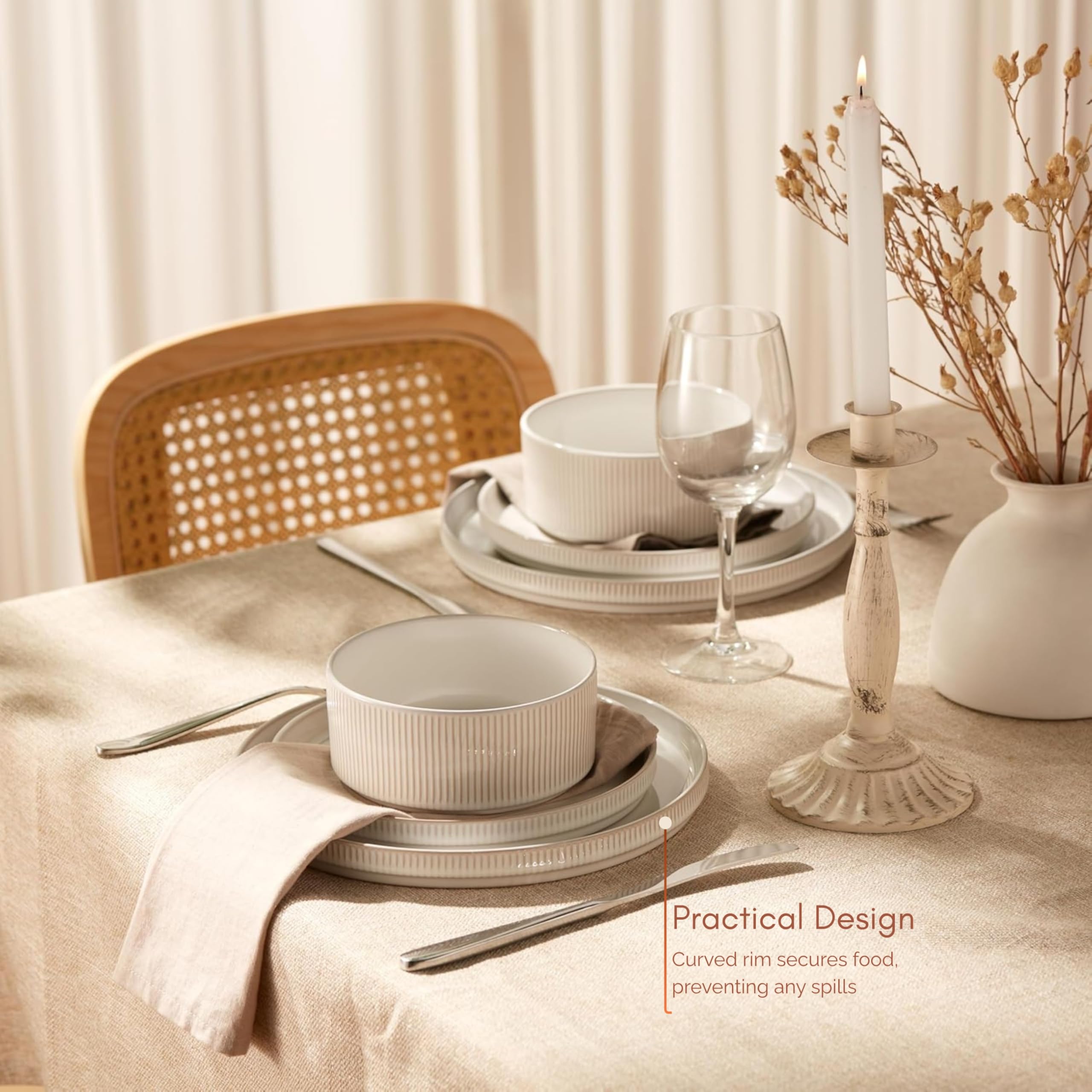 Keramik-Geschirr-Set, von Vase und Gefäß, 12-teiliges Service für 4, 24,9 cm Speiseteller, 20,3 cm Salatteller, 590 ml Schüsseln, Ombré-reaktive Glasur, langlebiges Steingut, Mikrowelle und
