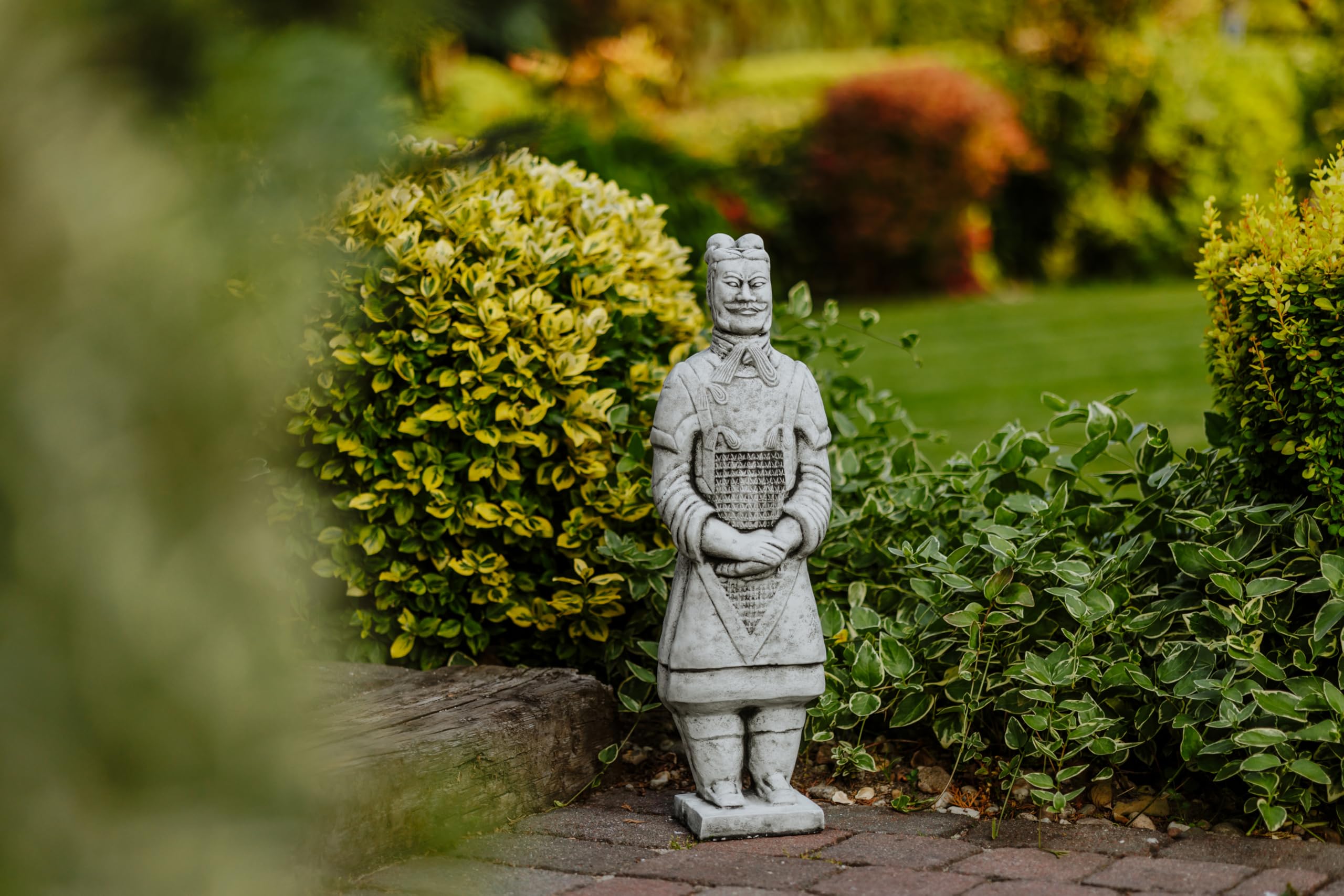 gartendekoparadies.de Statue eines Chinesischen Terrakotta-Kriegers, Steinfigur, Grau, Frostsicher aus Steinguss für Außenbereich, H. 64 cm, 17 kg
