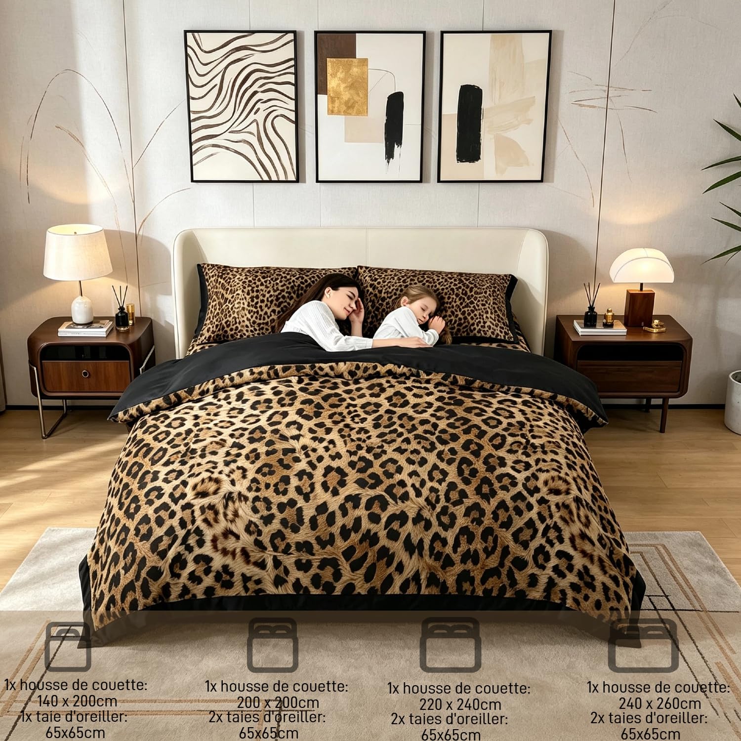 Juego de cama de leopardo, con estampado de gépardo, para niños, niñas, animales, funda nórdica de 220 x 240 cm, funda nórdica con cremallera