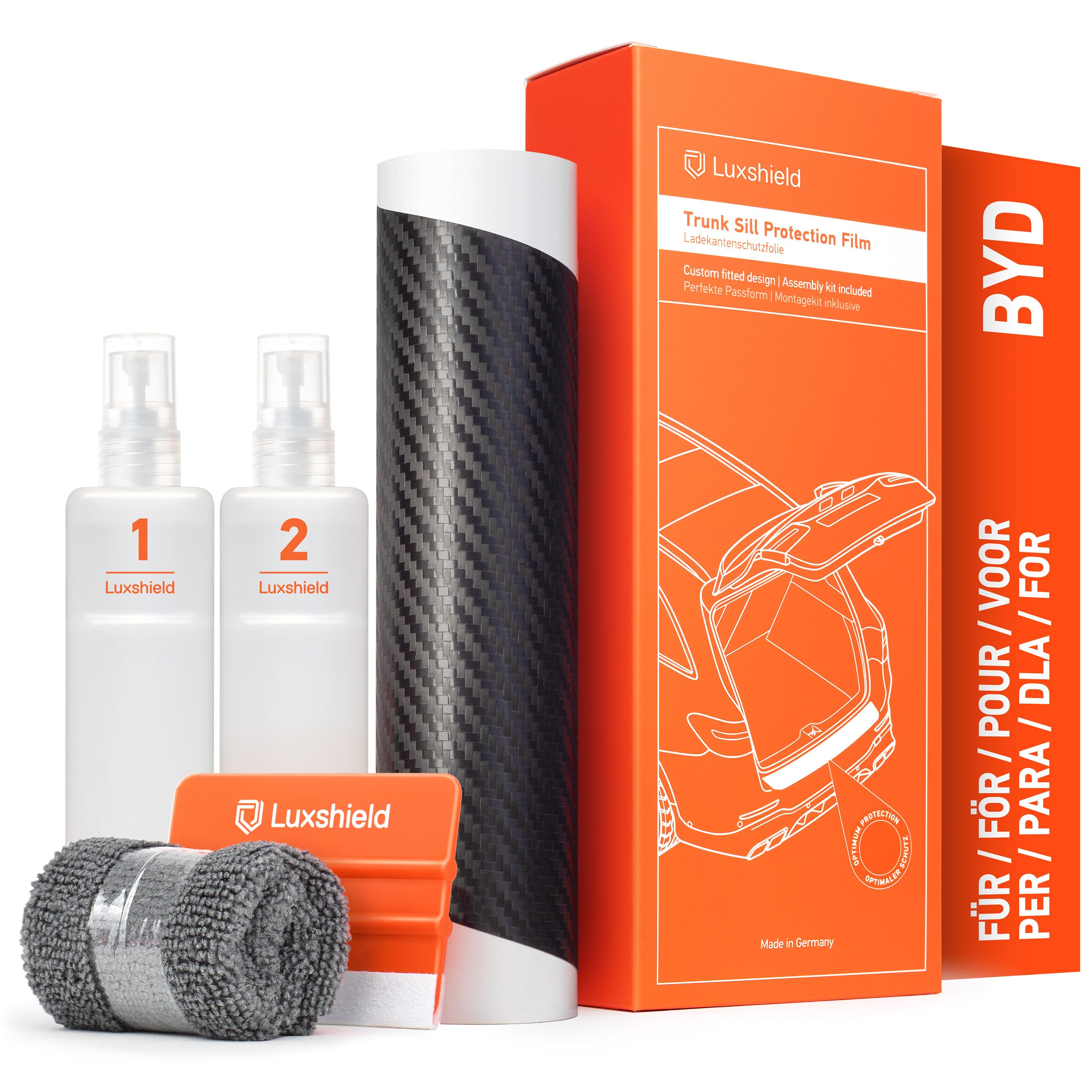 Luxshield Ladekantenschutz Folie für BYD Seal U SA3 I 2024-2026 - Stoßstangenschutz, Kratzschutz, Lackschutzfolie - Carbon Schwarz