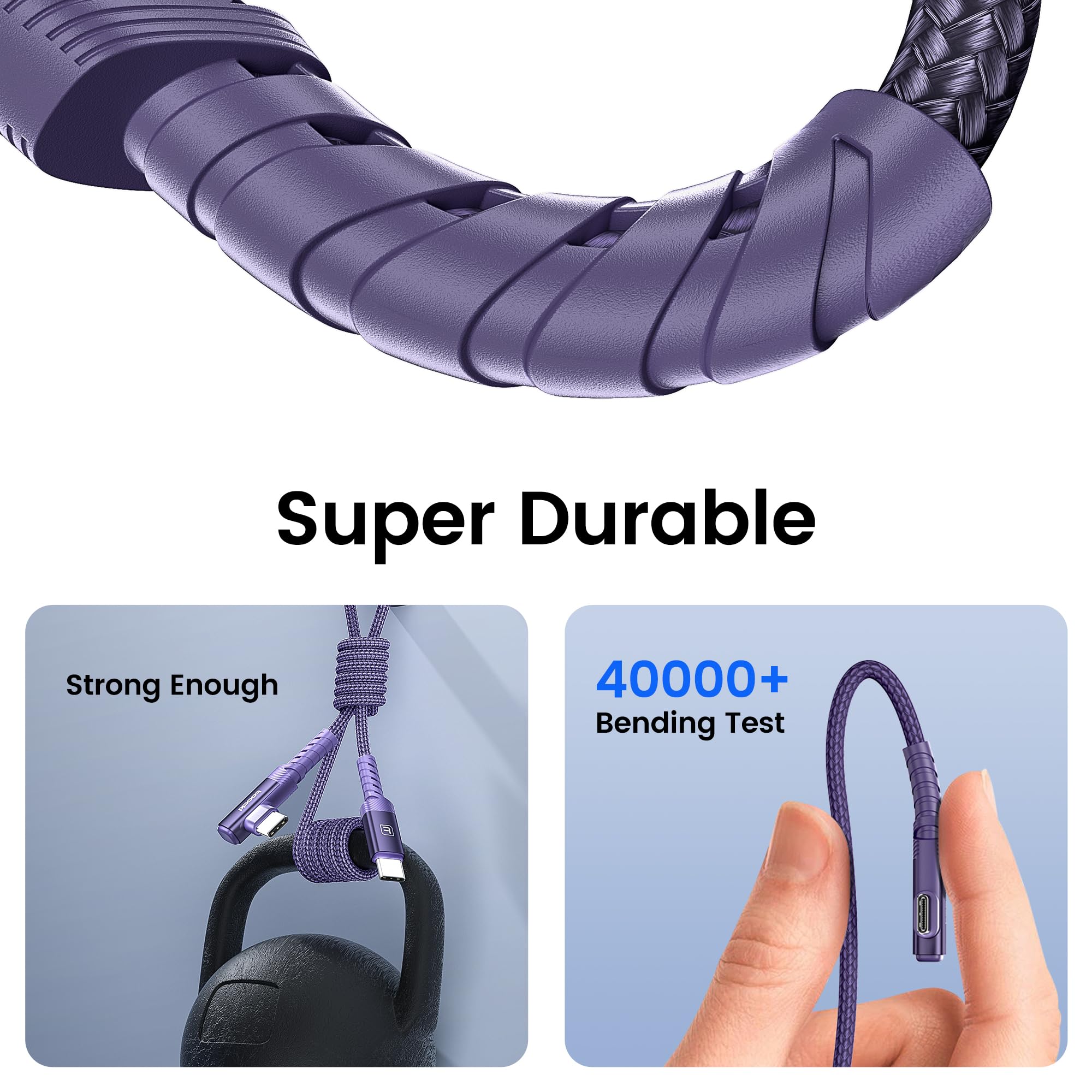 Cavo di ricarica da USB C a USB C, 60 W, cavo di ricarica ad angolo retto da USB C a USBC per iPhone15 Pro Max/Plus/MacBook Air/Samsung S23 Ultra /S22 Note 20 (viola, 3 m + 3 m)