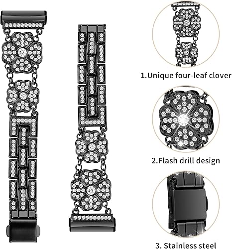 Miniatura 3 de Correas de reloj compatibles con Fitbit Versa 4/Sense 2 para mujer, elegante correa de metal con diamantes de imitación, pulsera de acero inoxidable