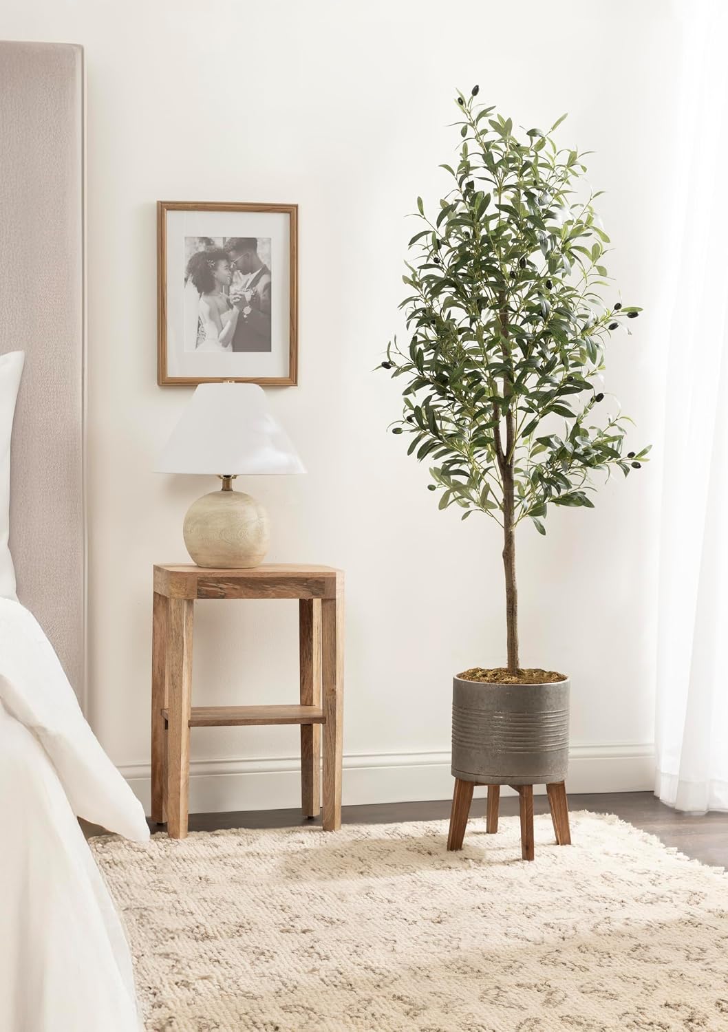 Kate and Laurel Oliveira Faux Olive Tree with Gavri Metal Planter Pot, 5.5 FT, Silver and Rustic Brown, Potted Artificial Olive Plant Tree with Realistic Foliage and Moss, Fake Plant Living Room Decor