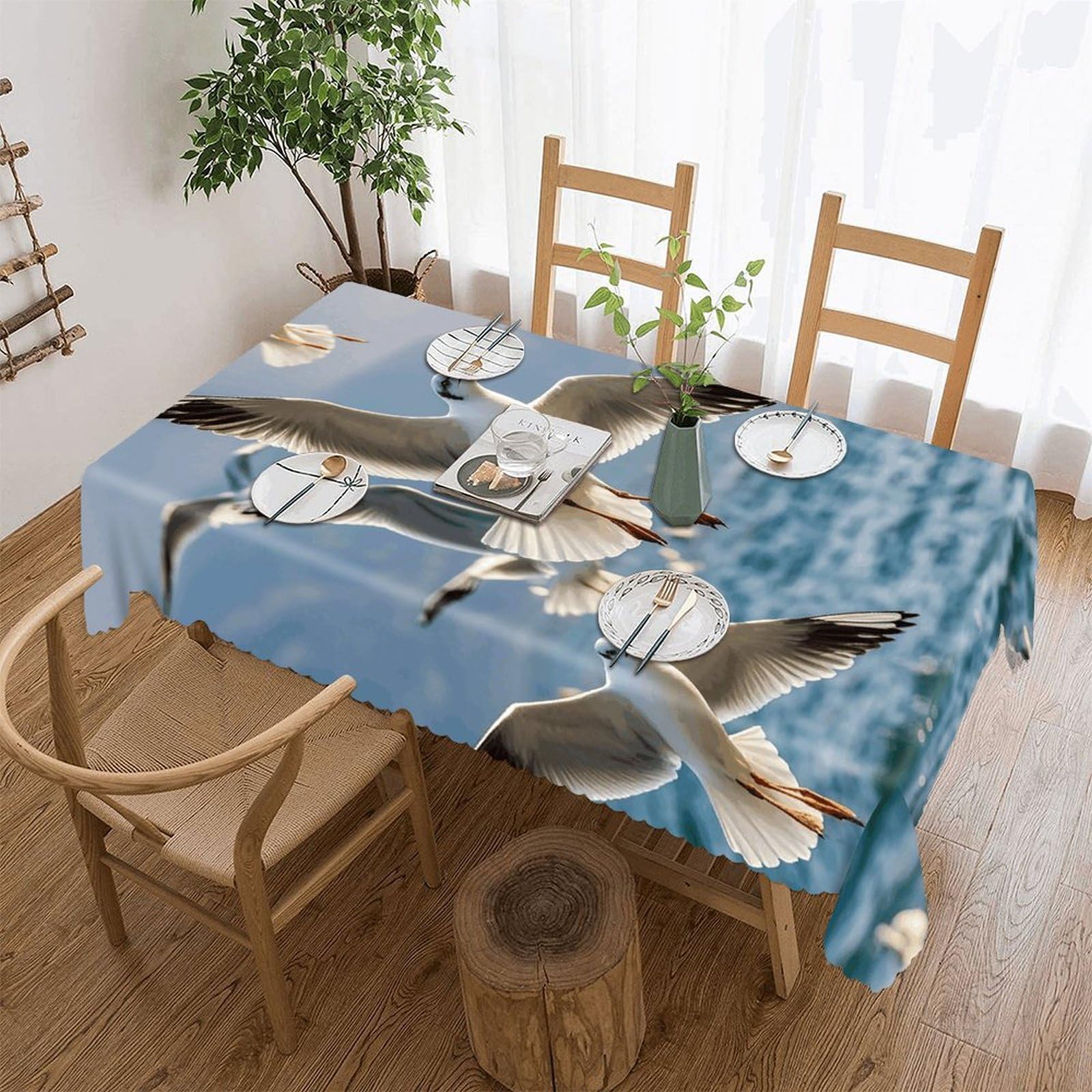 LZQPOEAS Seagulls in Flight Tablecloth Rectangle Table Cloth Decorative Fabric Table Cover Waterproof Seasonal Table Cover Wrinkle Resistant Washable Table Cloth for Party Picnic Dinner Decor 60"x86"
