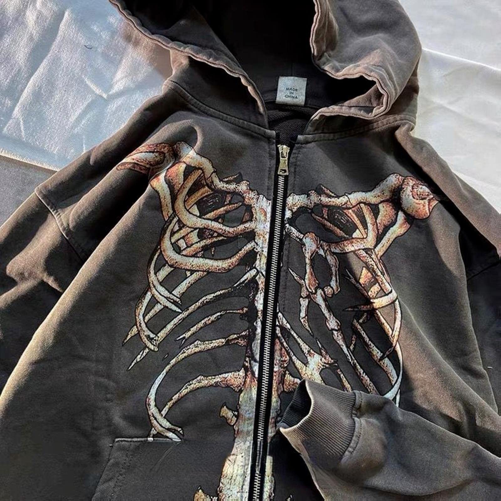 YONY Felpa con Cappuccio Oversize con Stampa Streetwear Gotica da Donna Felpa con Cerniera Hip-Hop Punk Punk Femminile Mall Goth Top-PIC,L