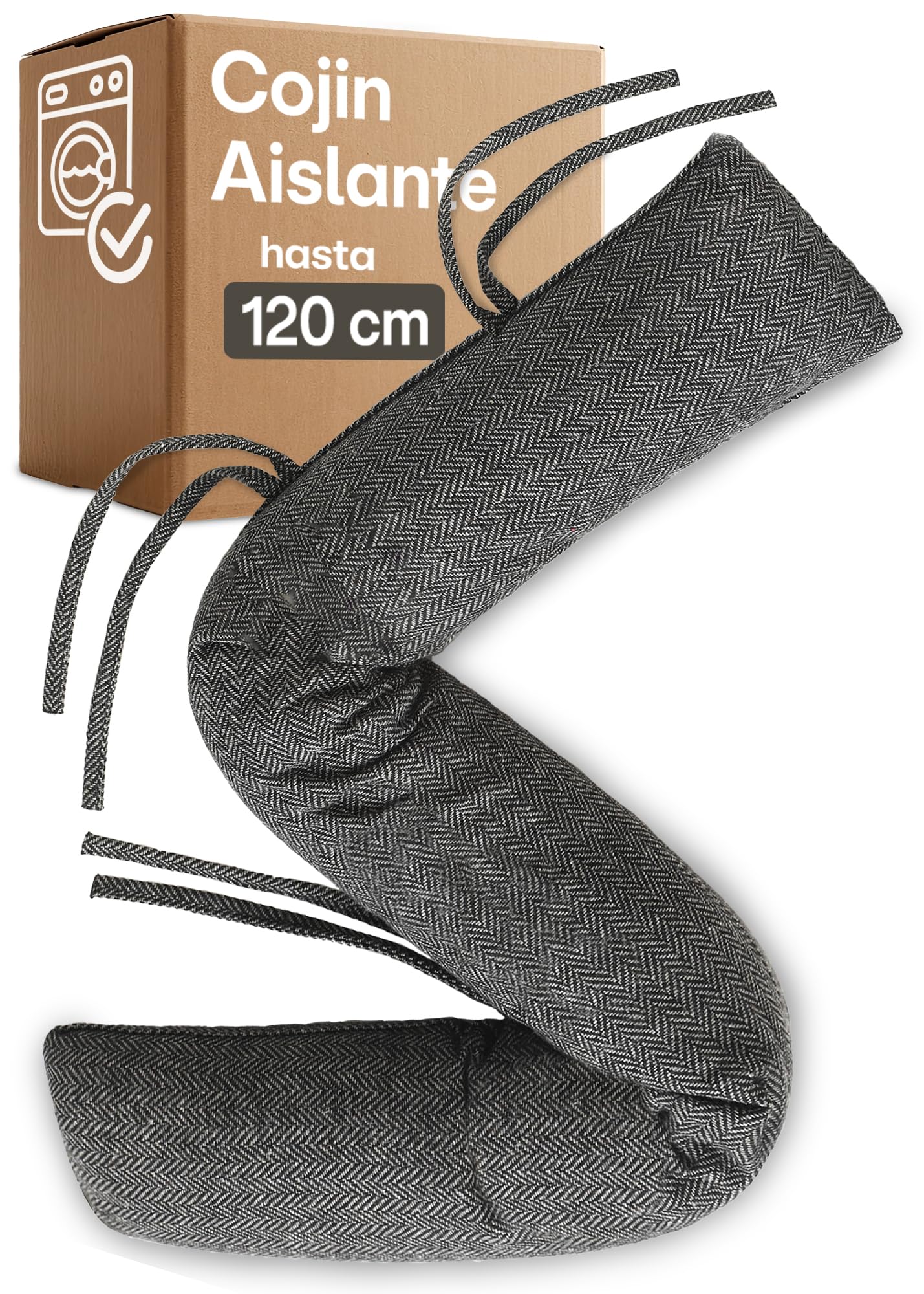 Burlete Cortavientos para Ventanas de hasta 120 cm - Lavable - Ahorra Energía - Extra Largo y Pesado - También para Puertas Anchas - Gris