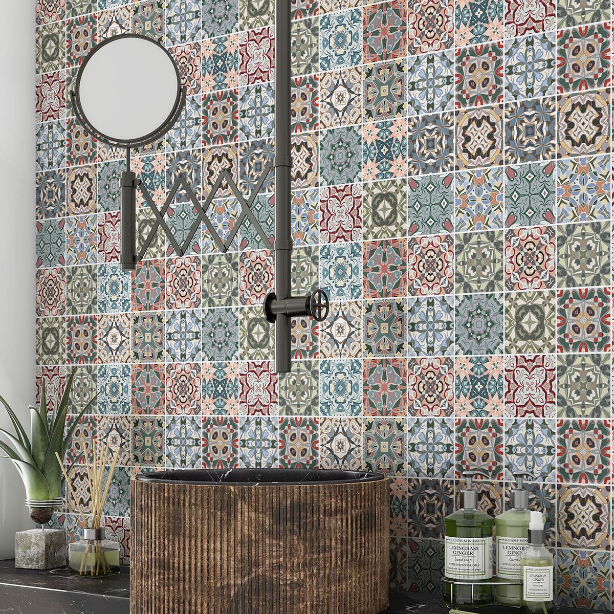 Lumalea Adesivo da bagno con motivo piastrelle di cemento 3617681511779, adesivo + protezione opaca, 90 x 90 cm