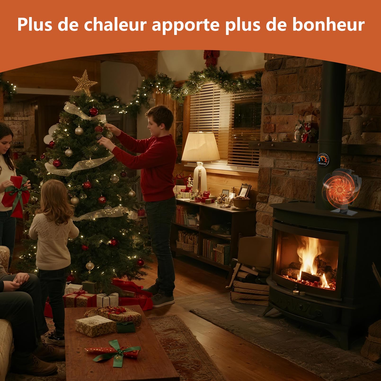 Ventilateur Poele à Bois 6 Lames | Ventilateur Cheminée avec Thermomètre Magnétique | Permet d'économiser l'énergie domestique et fonctionne silencieusement