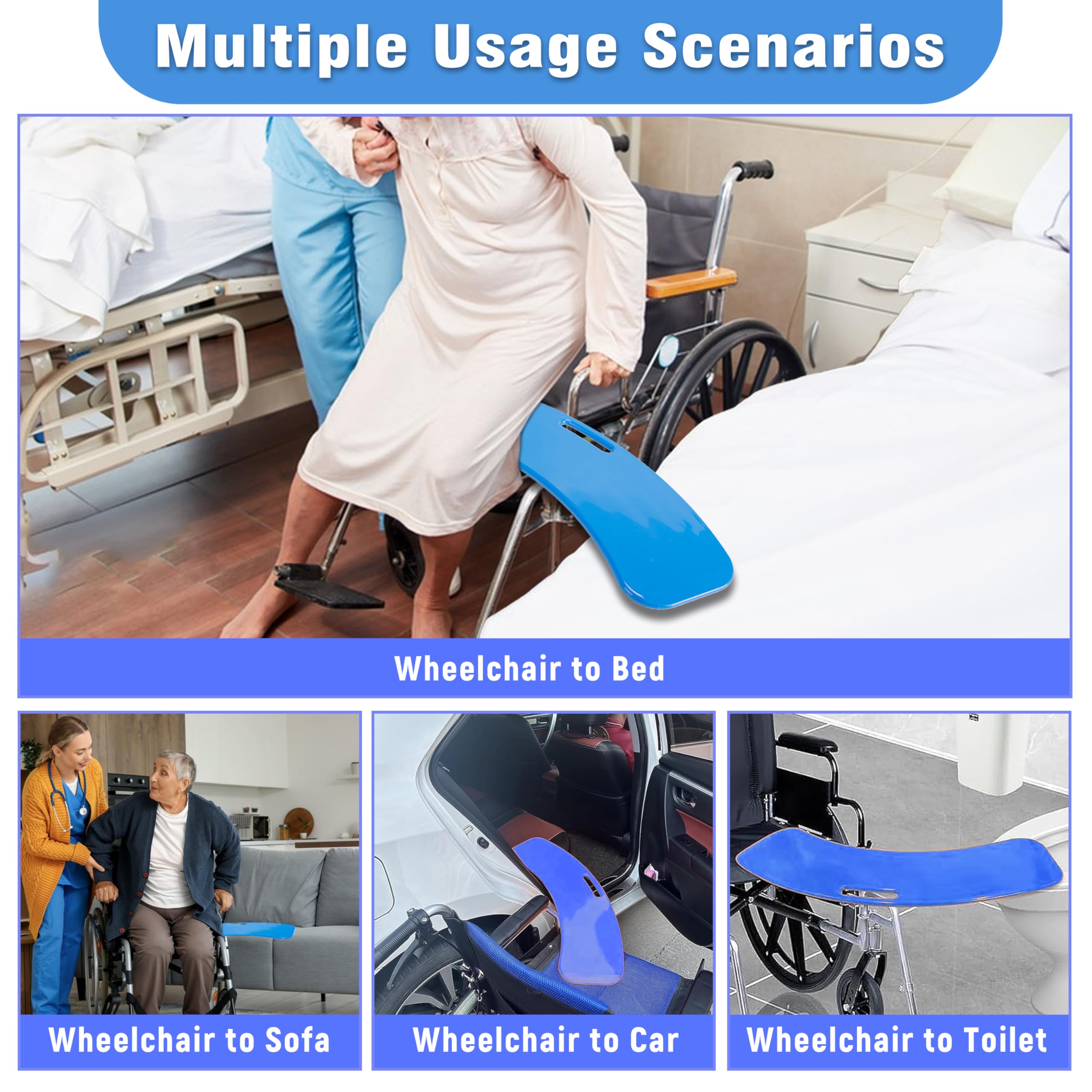 Tabla de Transferencia, Tabla de Transferencia de Pacientes Deslizante con Asas, Ayuda para Empujar a Pacientes o Personas con discapacidad Desde la Silla de Ruedas a la Cama, Inodoro, bañera