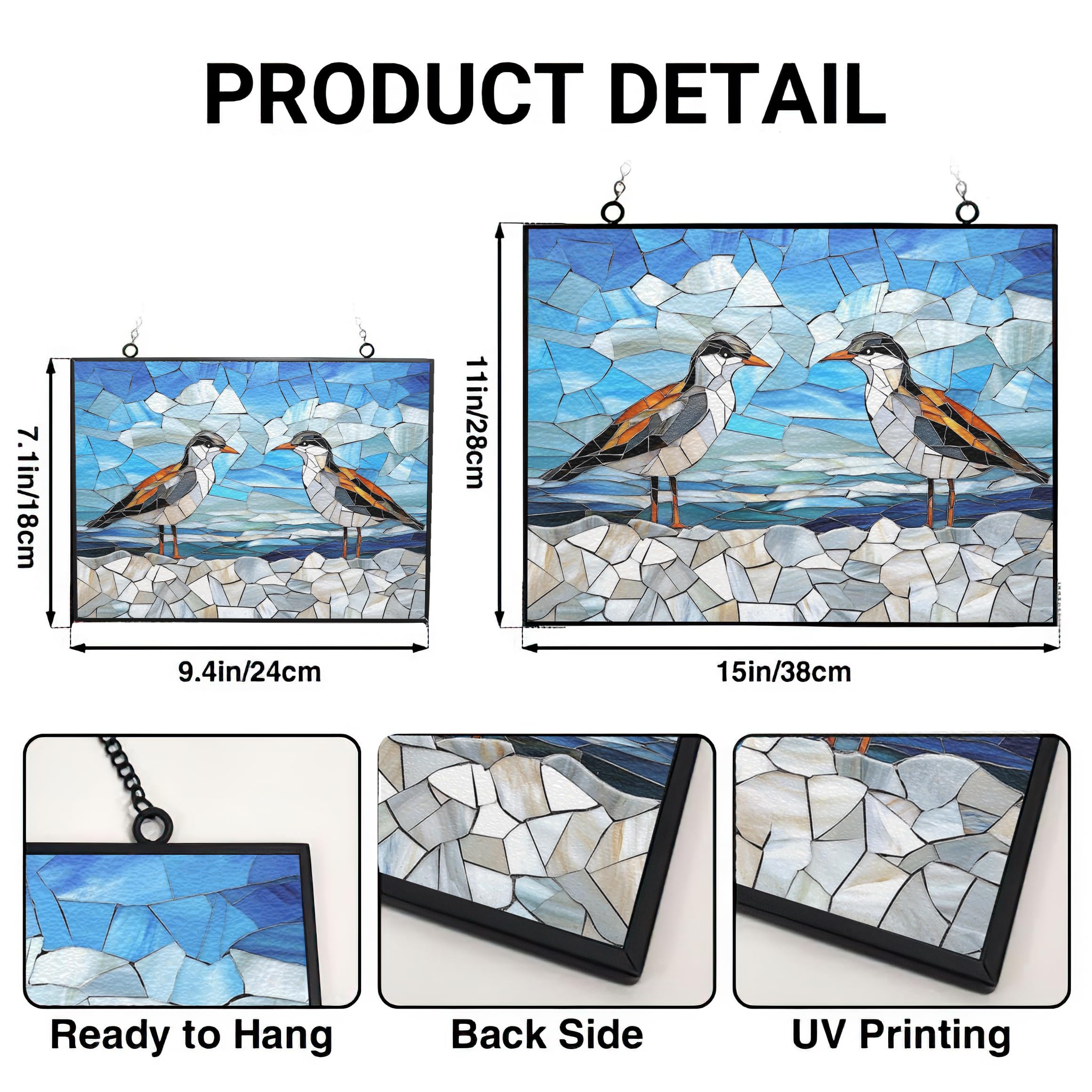 365CUSGIFTS Customized Rectangle Mosaic Birds On The Beach Stained Glass Suncatcher Stained Glass Window Hangings Birthday Gift for Mom Grandma Teacher Women Friend Christmas