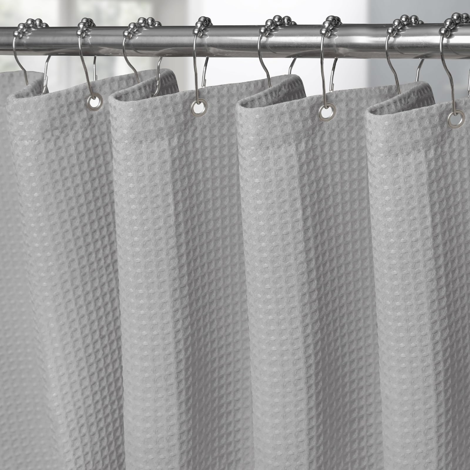 VANZAVANZU Duschvorhang mit Metall Duschvorhangringe Stoff Textil Badewannenvorhang Anti Schimmel Bad Vorhang Set Wasserdicht Badewanne Vorhang Schwerer Shower Curtain Badezimmer