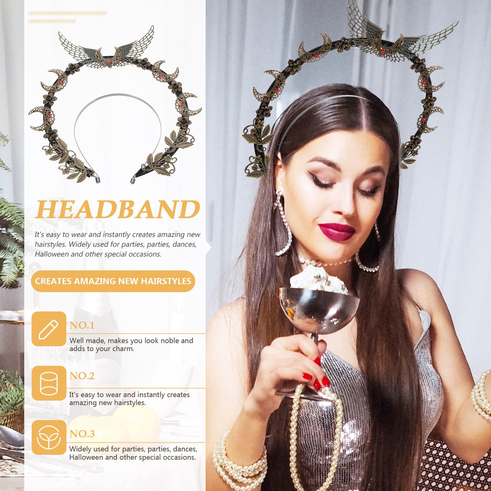 Didiseaon 4 Pezzi Cerchietto Elegante in Metallo per Chioma Donna, Nero, | Accessorio Decorativo per Festa Danzante e Fai da Te, Fatto a Mano, anche Oggetto Fotografico
