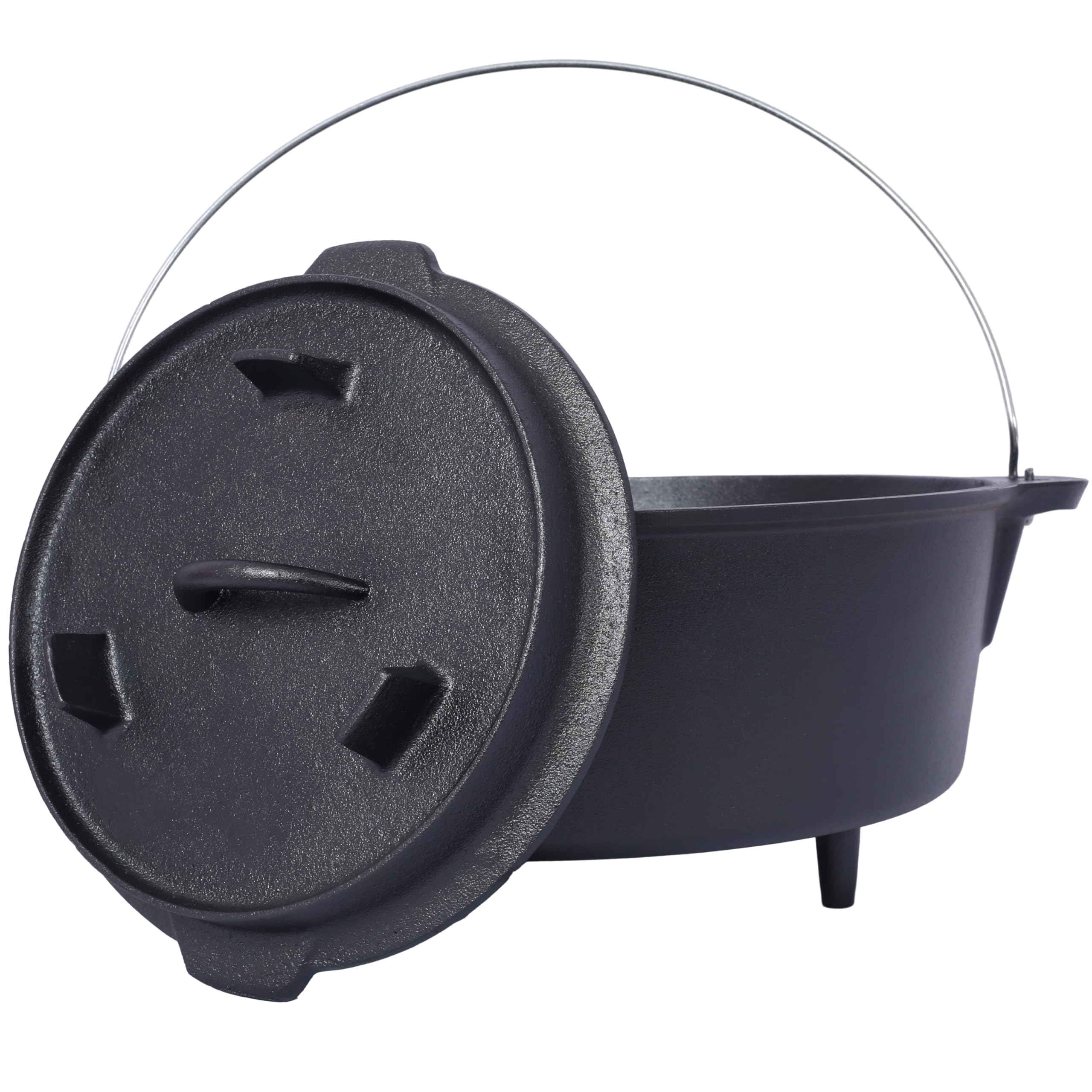 HXUHUWS Pre-Seasoned Cast Iron Dutch Oven with Skillet Lid, 8 Quart for Outdoor Cooking, Black