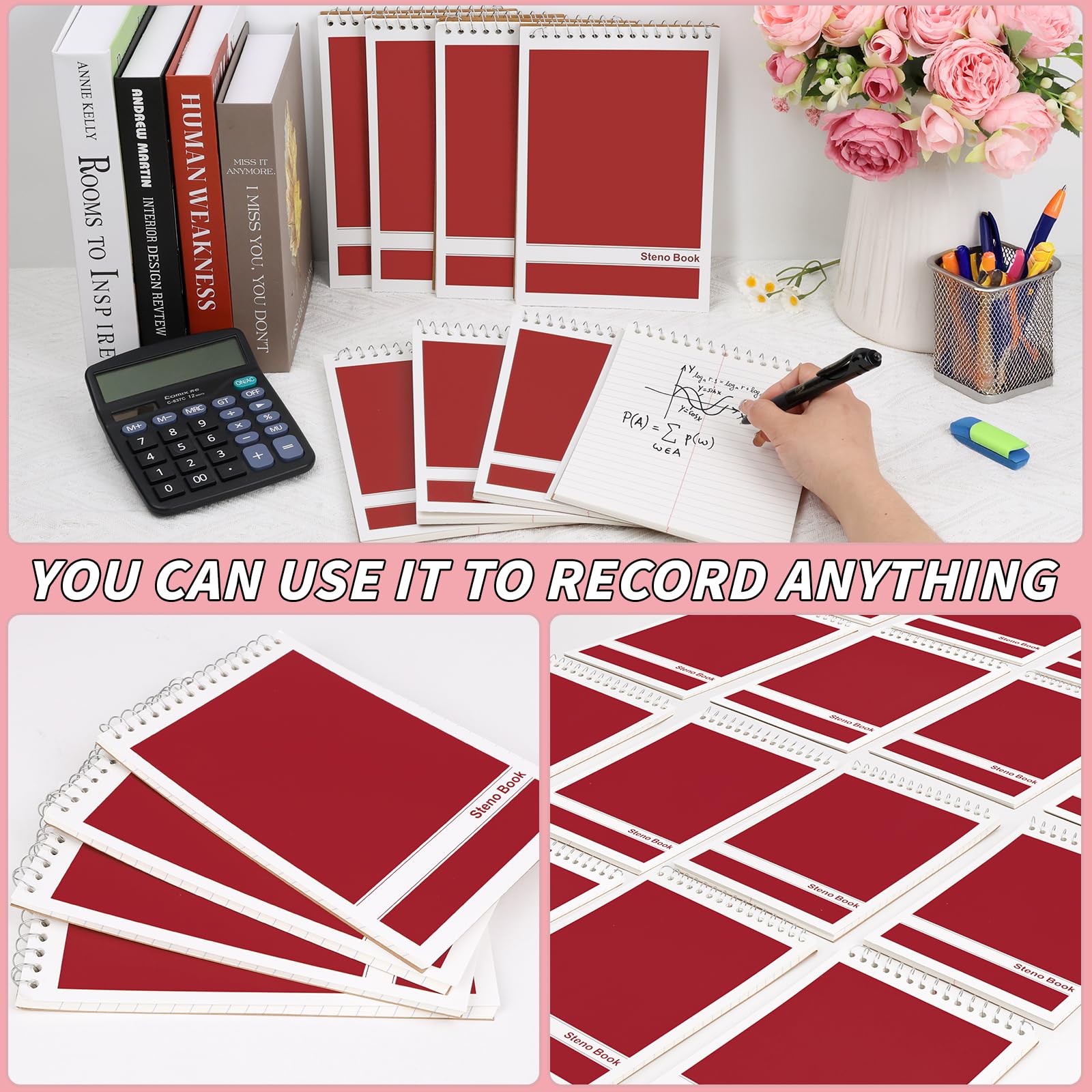 Confezione da 16 blocchetti Steno da 15,2 x 22,9 cm, con parte superiore a spirale, 60 fogli di carta da scrittura con regole Gregg, quaderni per studenti, insegnanti, uomini, donne