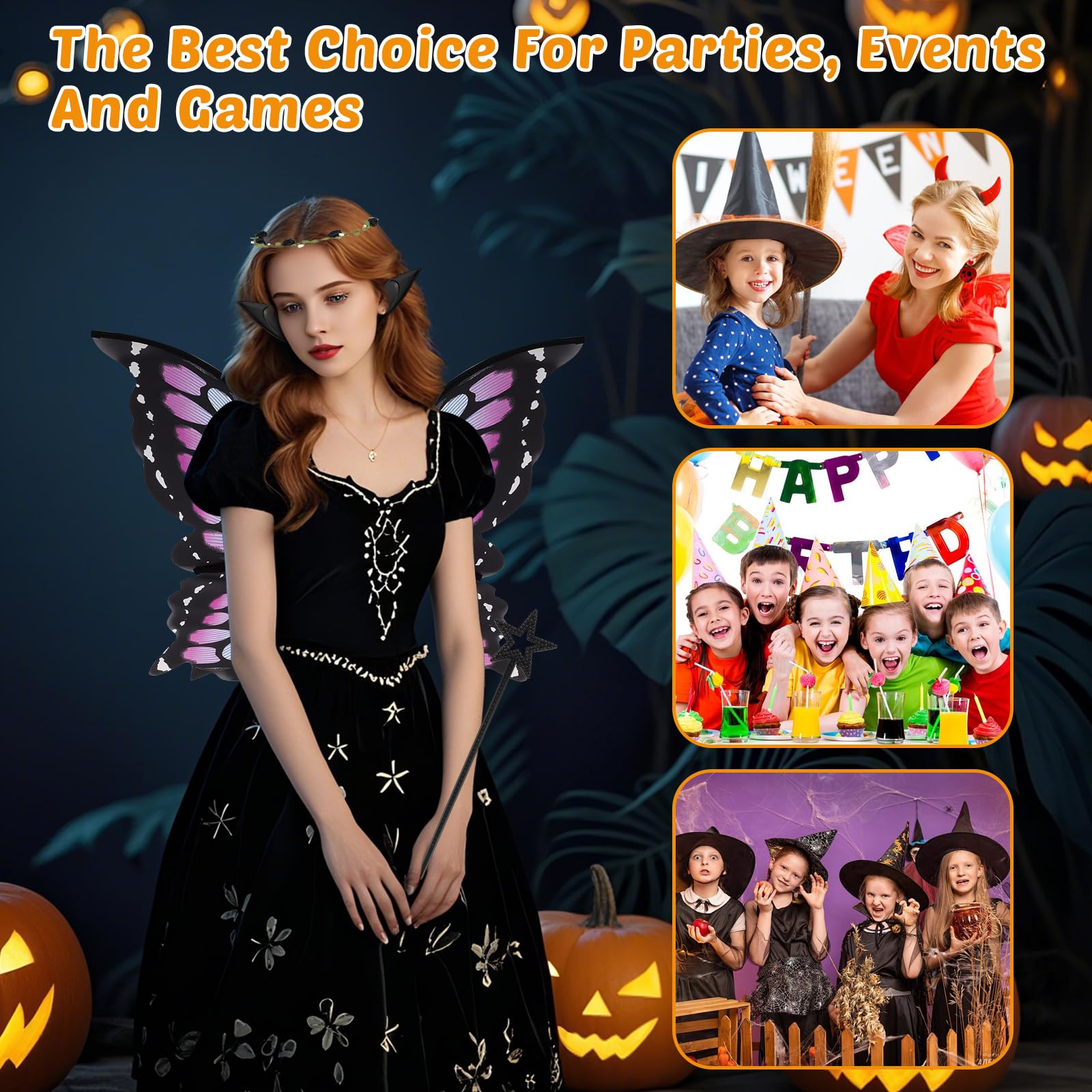 Fairy Wings and Wand, Fairy Wings with Flower Garlands, Elf Ears, Magic Wands, Role-Playing Cosplay and Holiday Events - Image 3