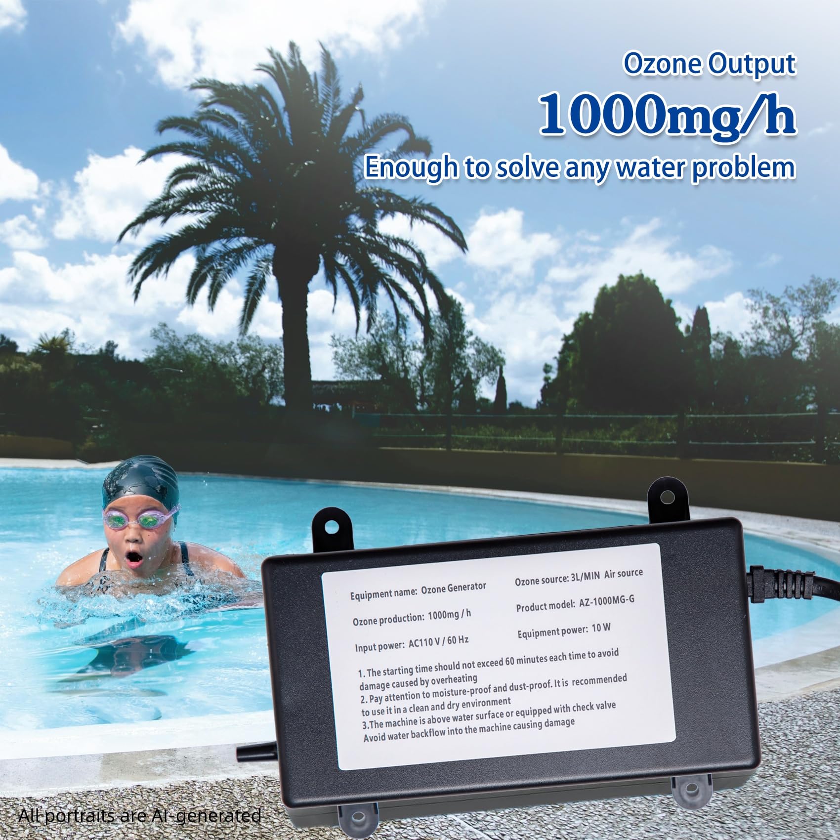 Generator ozonu do zanurzania w zimnie, generator ozonu 1000 mg/h świeży przez długi czas i utrzymuje wodę w zimnej wodzie, jacuzzi, basen czysty, spa, kąpiel lodowa