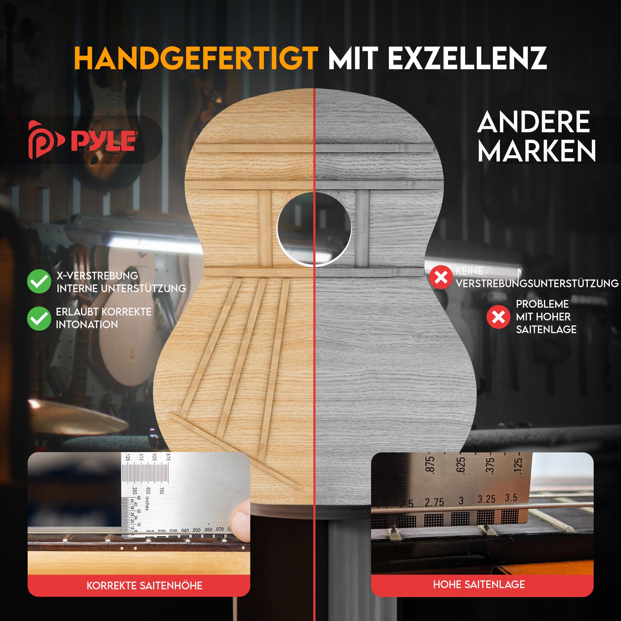 Pyle Konzertgitarre, Rechtshändig, 3/4 Größe, Sunburst