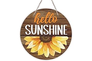 Hello Spring Sunflower Sign, Welcome Front Door Round Wood Sign
