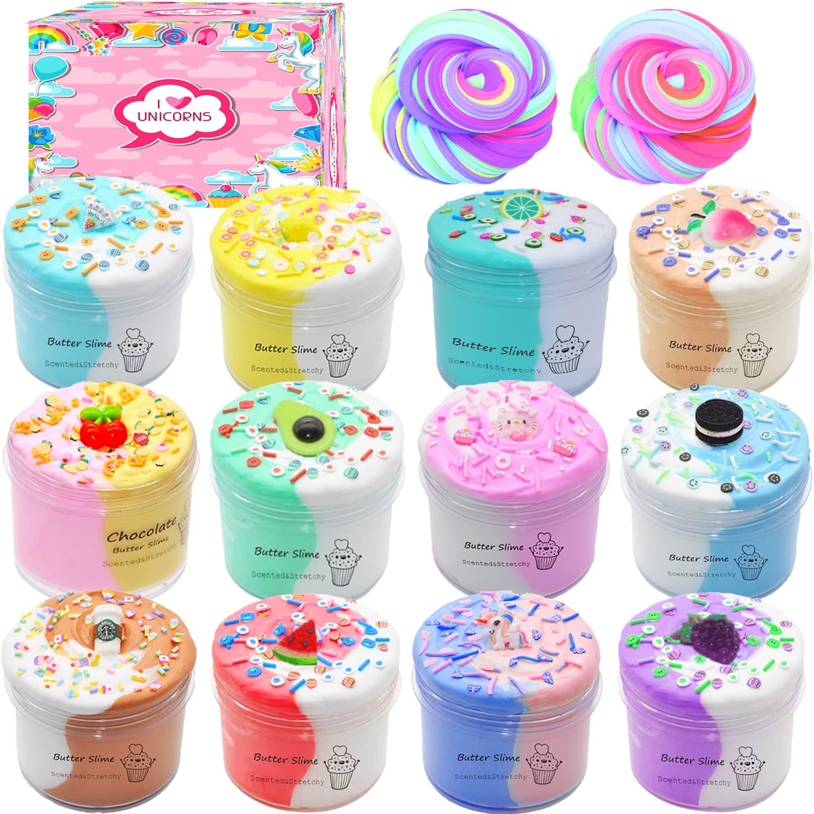 Dual Colors Butter Slime Kit,12 Pack Slime Party Favors,DIY Slime Toys for Kids,Soft & Non-Sticky,Birthday Gifts for Girls and Boys,educational toys,party favor supplies