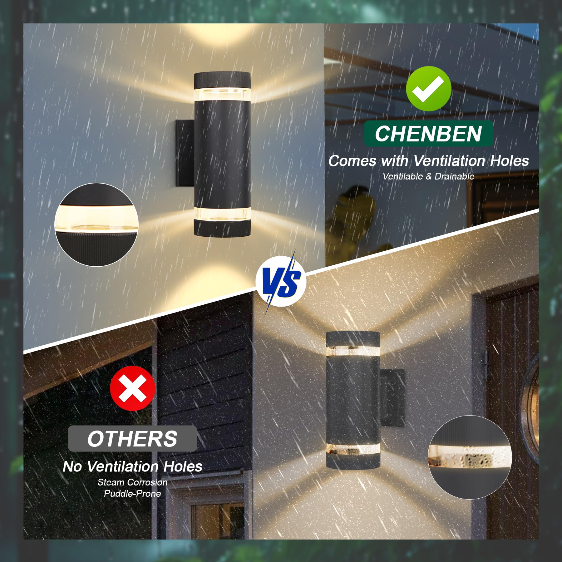 CHENBEN Outdoor Wall Lights,Modern Front Door Lights,IP65 Waterproof up and Down Lights,Aluminium Outside Wall Lights Mains Powered,Outdoor Downlights for Garden/Porch/Garage with GU10,2pcs - Image 4
