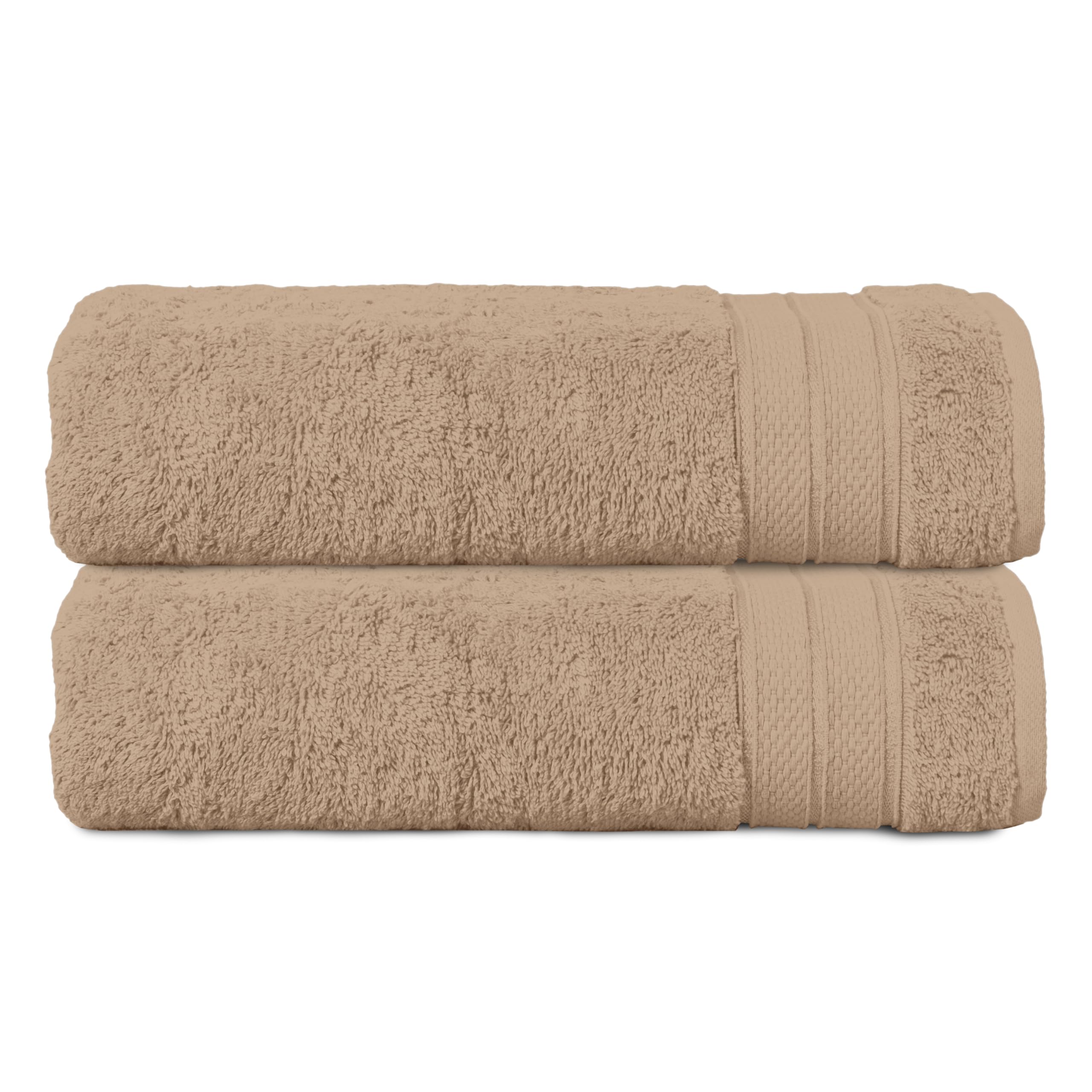Elegant Comfort Three Line Popcorn Towel Set for Bathroom 27 x 54 inches, Premium Hotel Quality 2-Pack Bath Towels, 100% Turkish Cotton, Soft and Durable, Quick Dry and Highly Absorbent, Tan