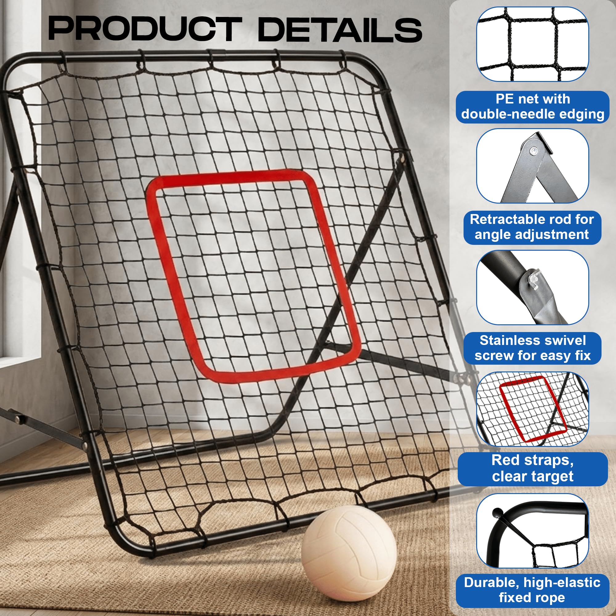 Volleyball Rebounder Net with 6 Adjustable Angles - Steel Frame Volleyball Net for Backyard Soccer Baseball Softball Lacrosse - Soccer Rebounder Set for Hitting Serving Passing Spike Practice