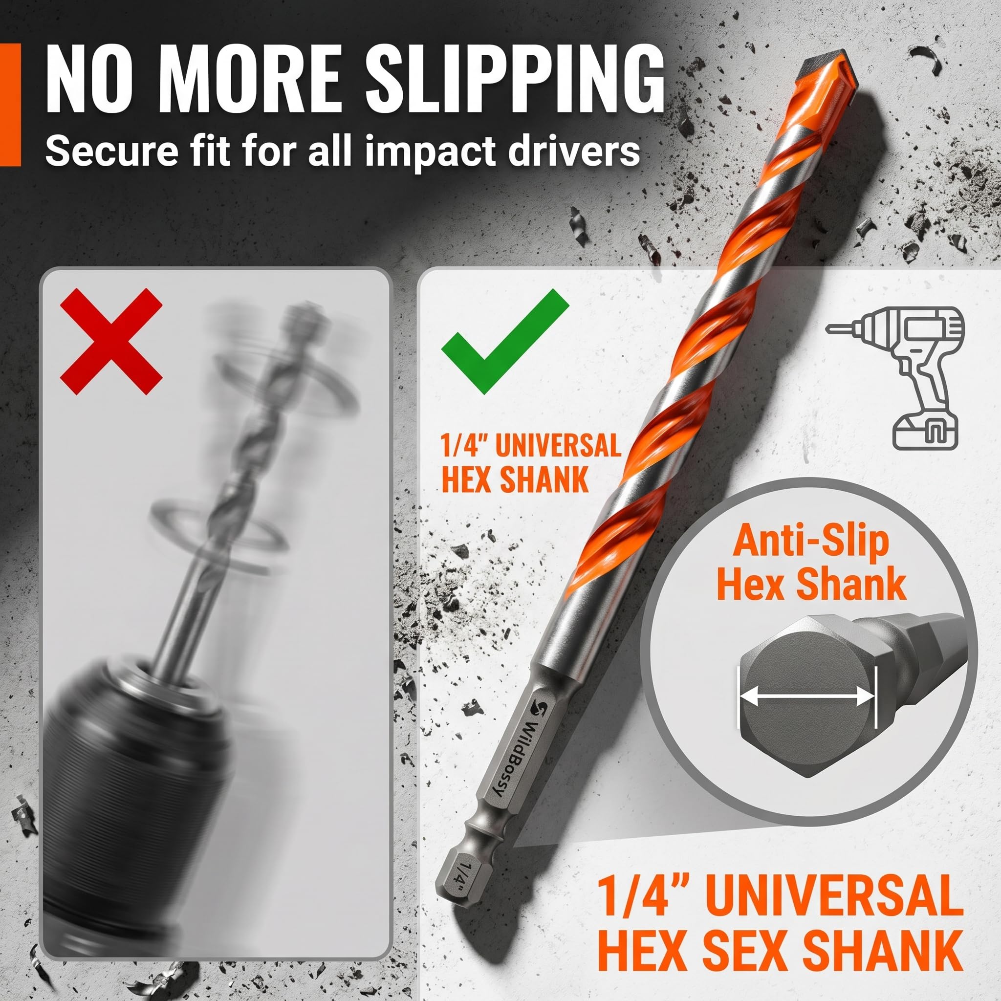 5/32"-1/2" 10PCS Hex Shank Masonry Drill Bits L8852
