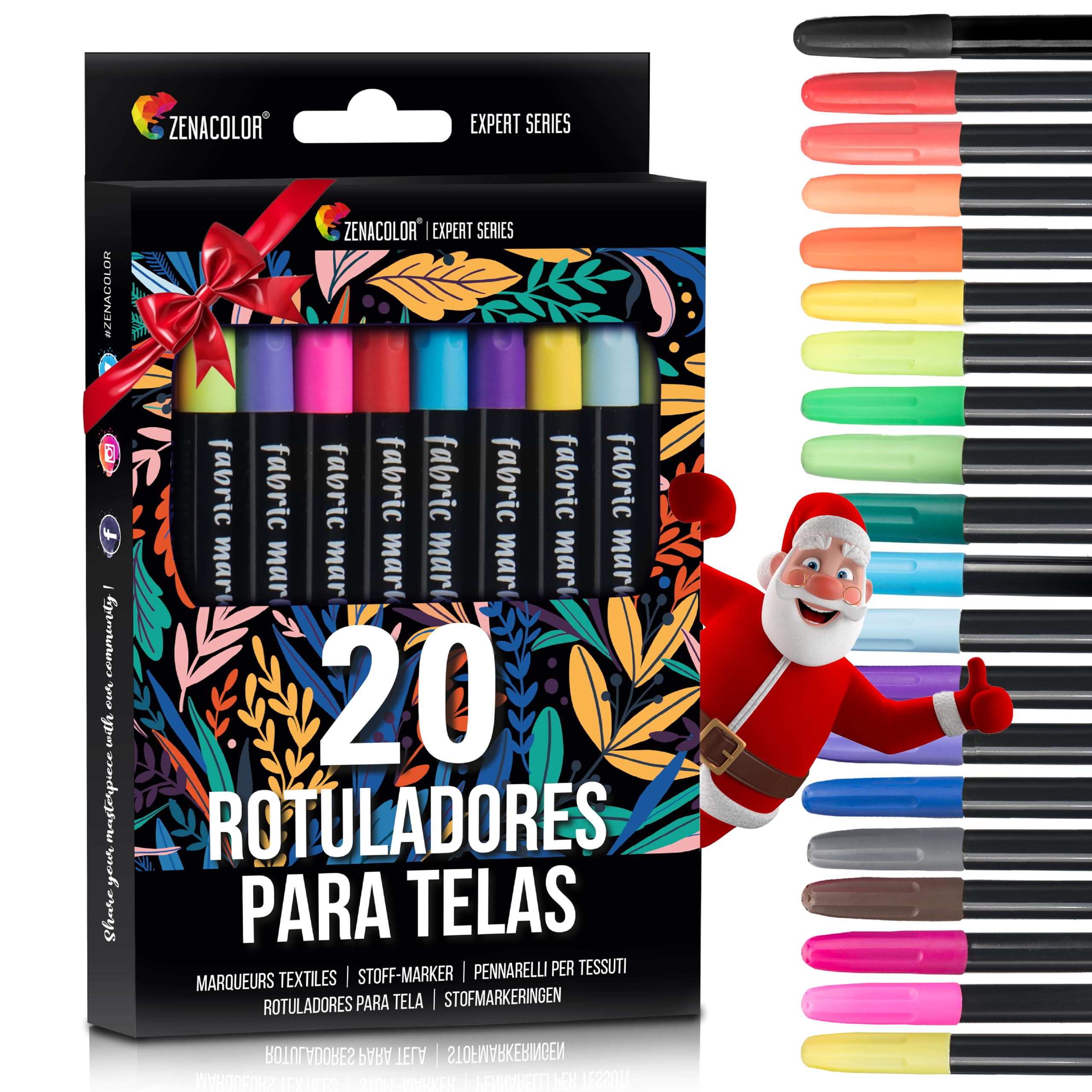 20 Rotulador Textil Permanente con Punta Fina - para Tela No Tóxica y Indeleble - Perfecto para Camisetas, Bolsas, Tote Bag y Otros Tejidos - Para Niños y Adultos