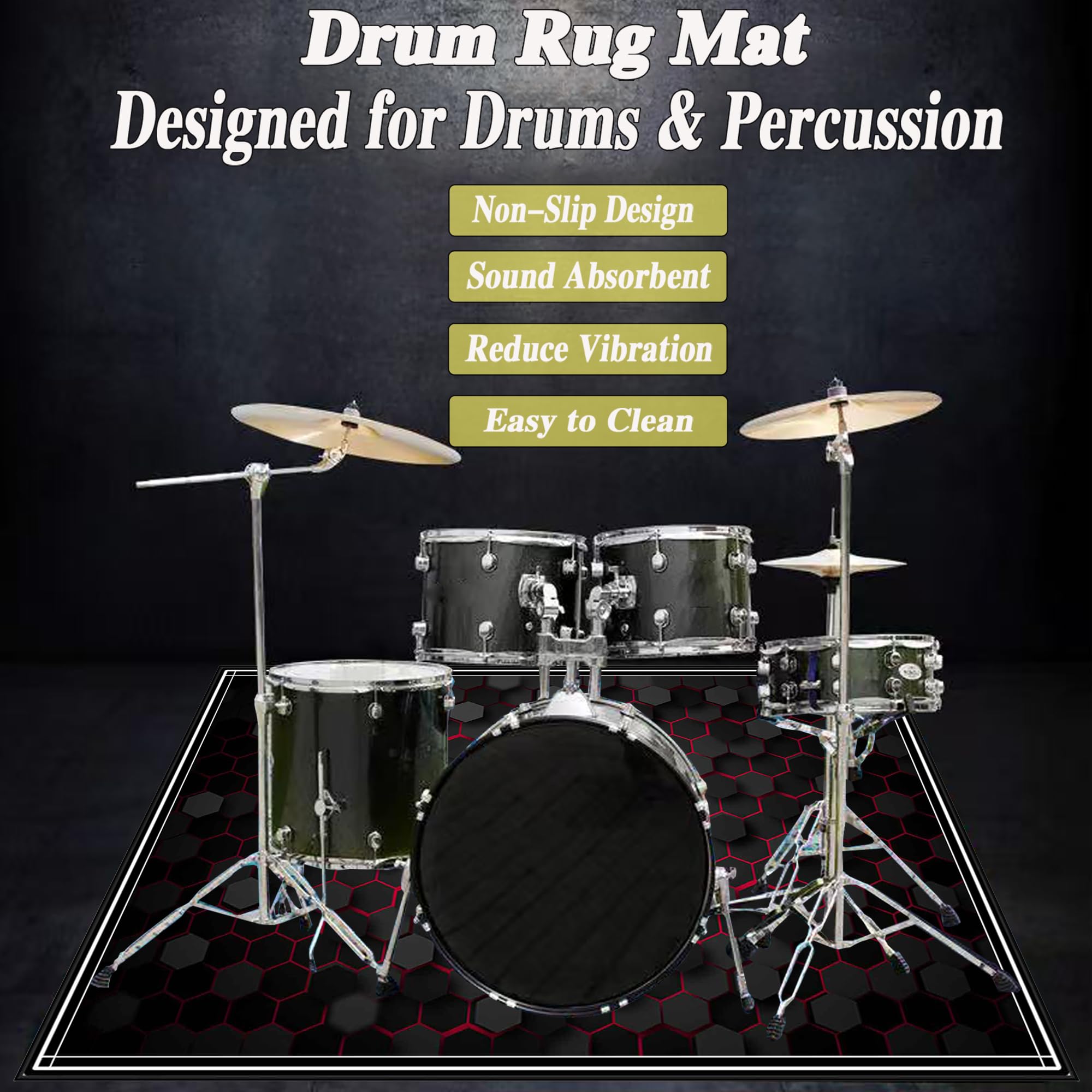 Schlagzeugteppich Schlagzeug Teppich Schallschutz Teppich Schallschutzmatte Drum Rug Drum Matte Trommelteppich Quadratische rutschfeste Trommel Teppiche für Bass Drum Snare Drum Teppich 210 x 180 cm
