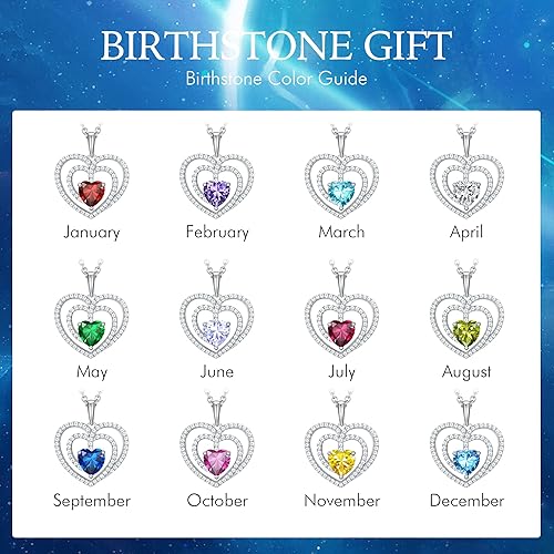Miniatura 7 de 925 Sterling Silver Birthstone Necklaces for Women Round Heart Cut Halo CZ Pendant Chain Necklace for Her