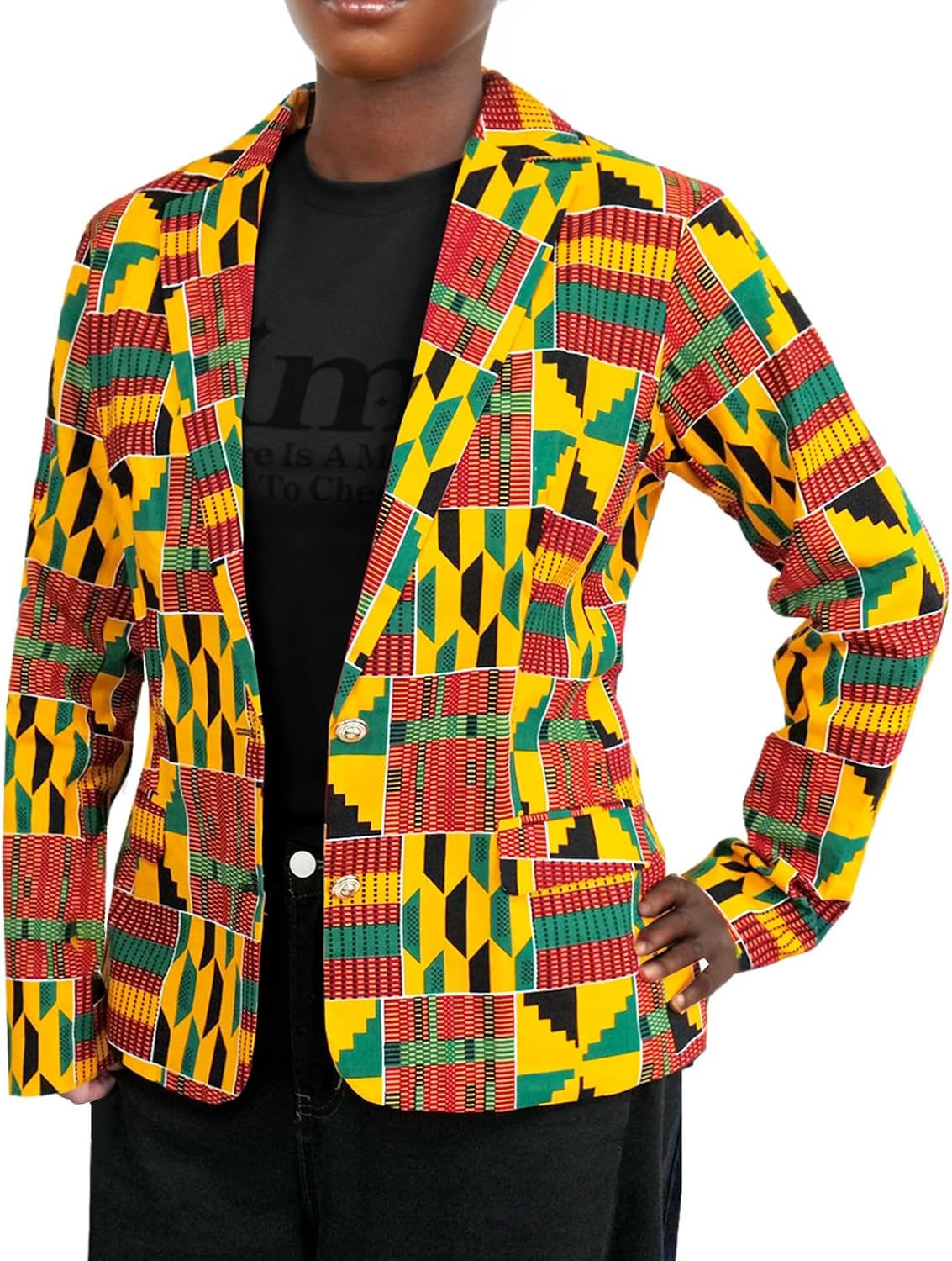 African Coat for Women Dashiki Blazer Kente Print Jacket Clothes Ankara Attire Notched Lapel Formal Top