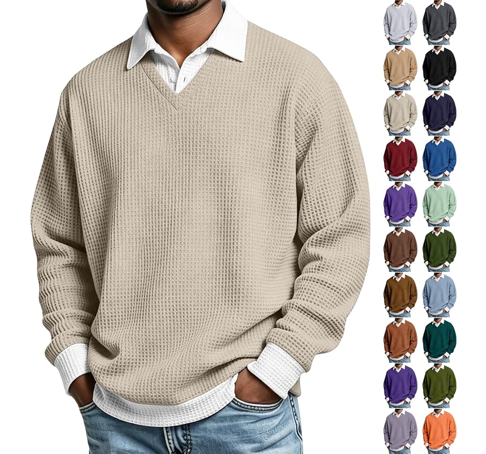Waffle Shirts for Men Fake 2 in 1 Collared Casual Layered Look T Shirts