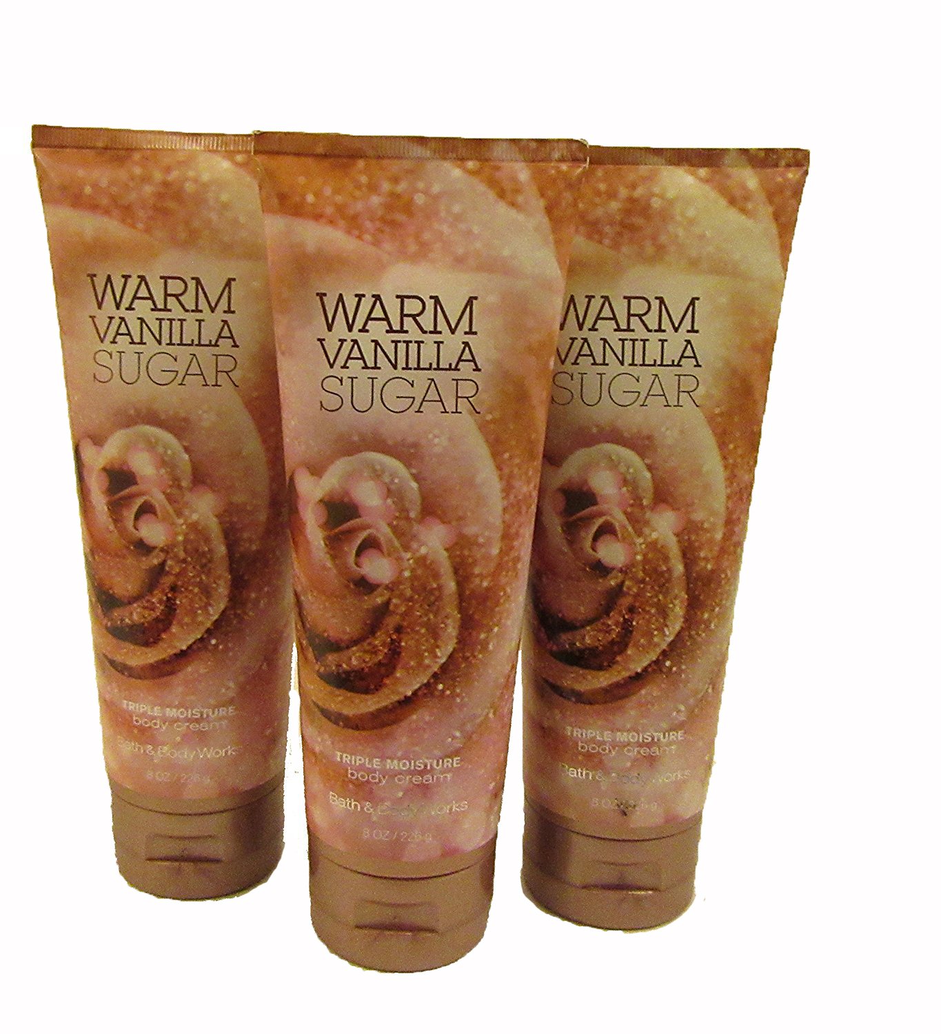 Bath & Body Works Warm Vanilla Sugar Triple Moisture Body Cream 8.0 oz, Pack of 3