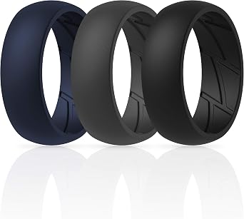 ThunderFit Silicone Wedding Rings for Men, Breathable Edition Rubber Engagement Bands Airflow Inner Grooves 8.5mm Wide 2.5mm Thick - 1/2/3/4/5/6/7 Variety Multipack