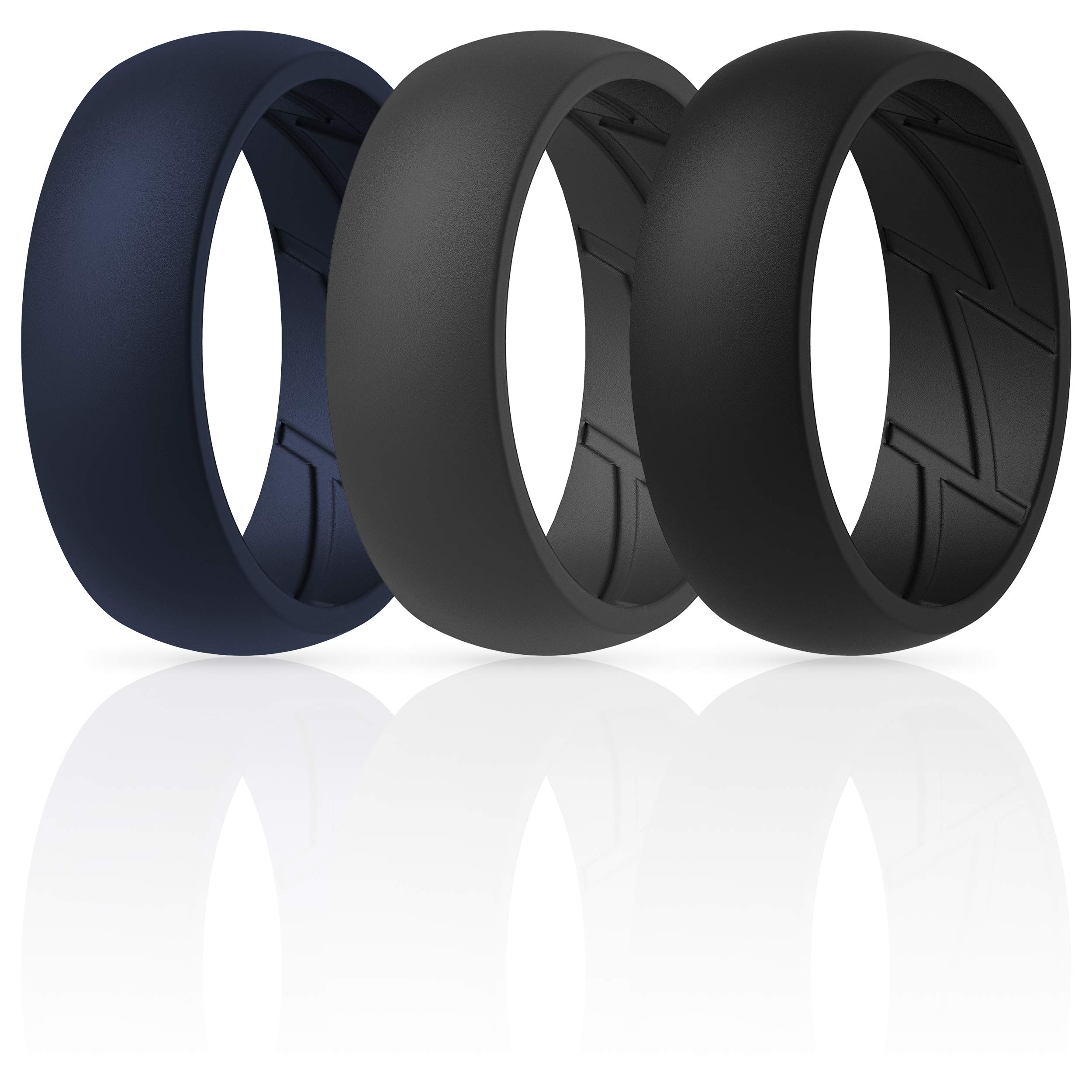ThunderFit Silicone Wedding Rings for Men, Breathable Edition Rubber Engagement Bands Airflow Inner Grooves 8.5mm Wide 2.5mm Thick - 1/2/3/4/5/6/7 Variety Multipack, 8.5 - 9 (18.9mm), Silicone, No