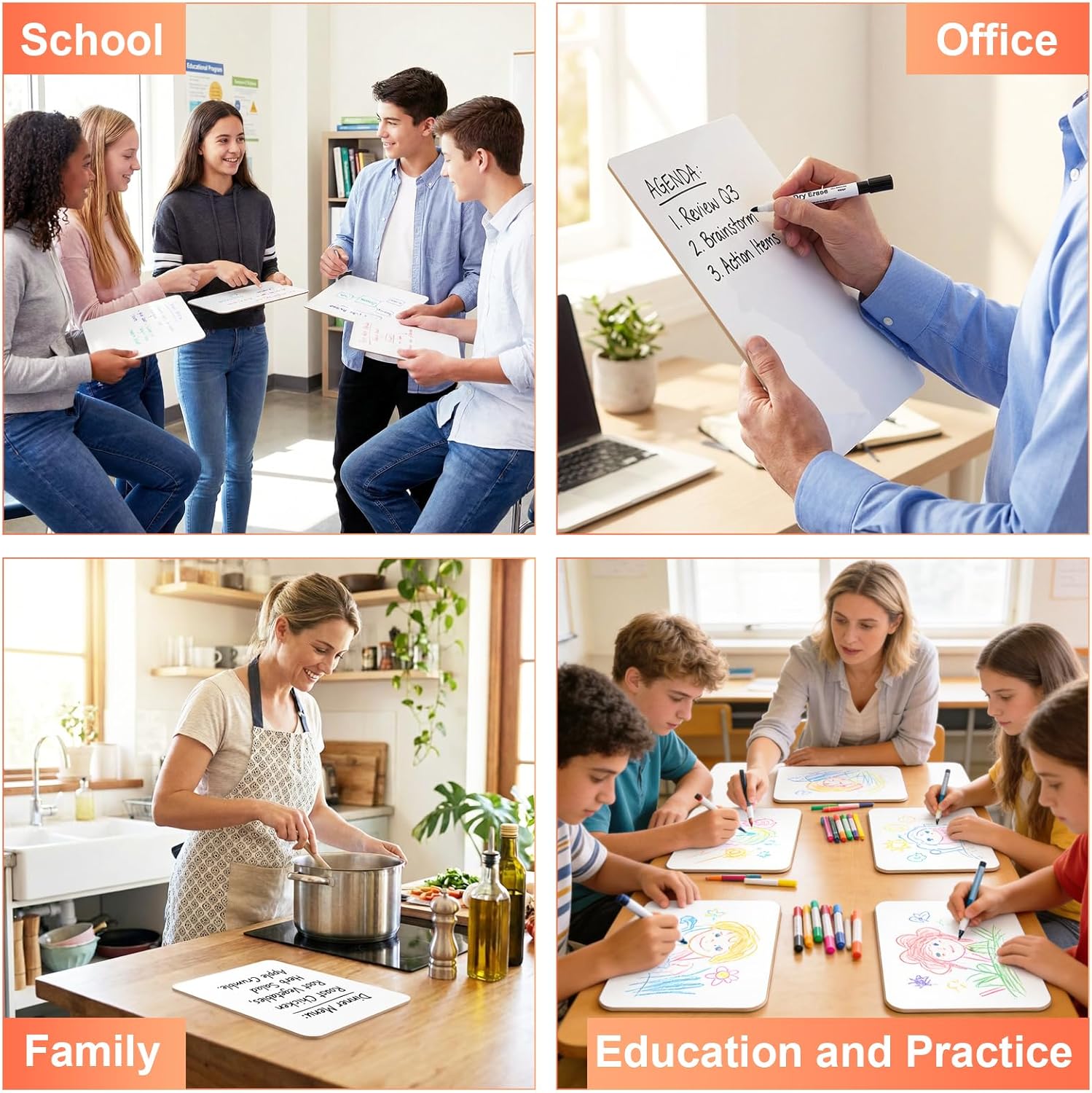 HOUYEE 16 Pack Small White Board Dry Erase Boards, 9 x 12 Inch Double Sided Mini Dry Erase LapBoards with 16 Erasable Pen & 16 Erasers, Handheld Whiteboards Suitable for Offices, Homes, Classrooms