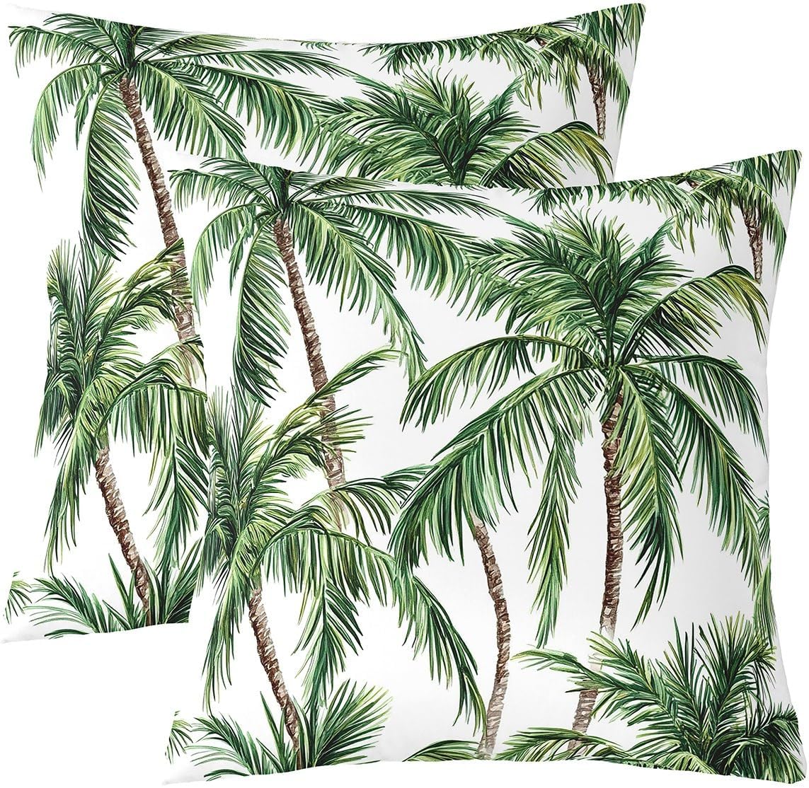 Pack of 2 Palm Tree Print Decorative Throw Pillow Covers, Soft Botanical Palm Leaf Square Cushion Case Set for Couch Sofa Bedroom Living Room, Hawaiian Tropical Pillow Cases Pillowcases, 24x24 Inches