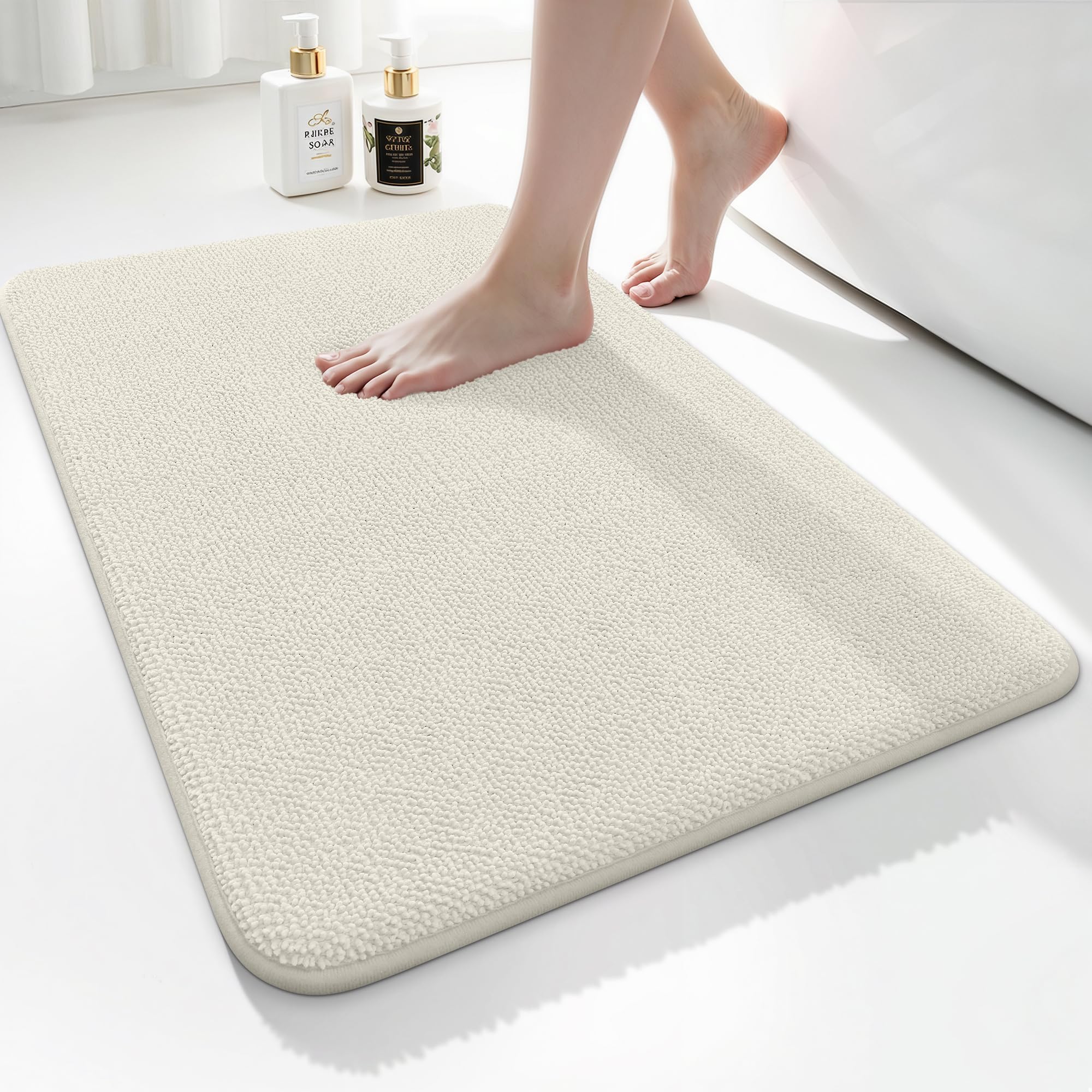smiry Thick Memory Foam Bath Mat,40 x 60 cm,Extra Soft Absorbent Bathroom Mat,Non-Slip Quick Dry Bath Mats for Bathroom,Machine-Washable Bath Rug Foot Mat,Ivory