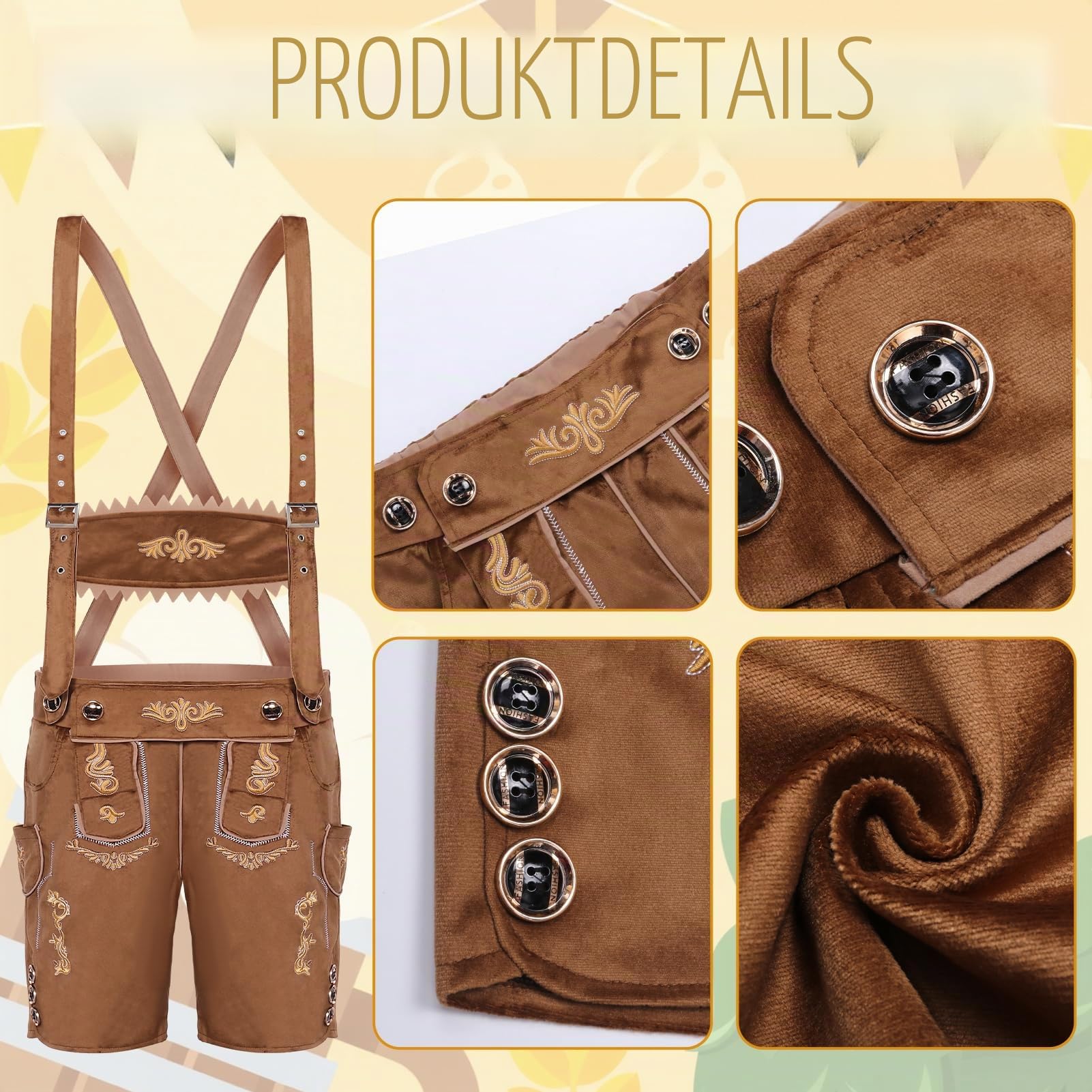 Raveparty Oktoberfest Herren Outfit, Lederhose Herren Tracht Set, Deutsch Bayern Oktoberfest Kostüm Set mit Abnehmbarem Lätzchenträger, Kniesocken und Bayerischen Filzhüte (Style B, XL)