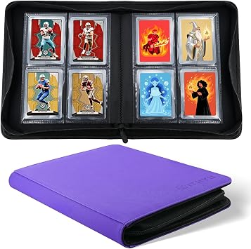 WITHYU Top Loader Binder for 3x4 Toploaders - Holds 128 Cards with 4 Pocket Side-Loading Pages, Zippered Album for Trading & Sports Cards (Purple)