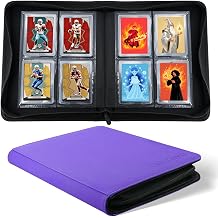 Top Loader Binder 4 Pocket, WITHYU PU Leather Card Binder Top Loader with 128 Pockets, Ringless Card Holder Trading Card Binder Toploader Album for TCG MTG Sports Purple