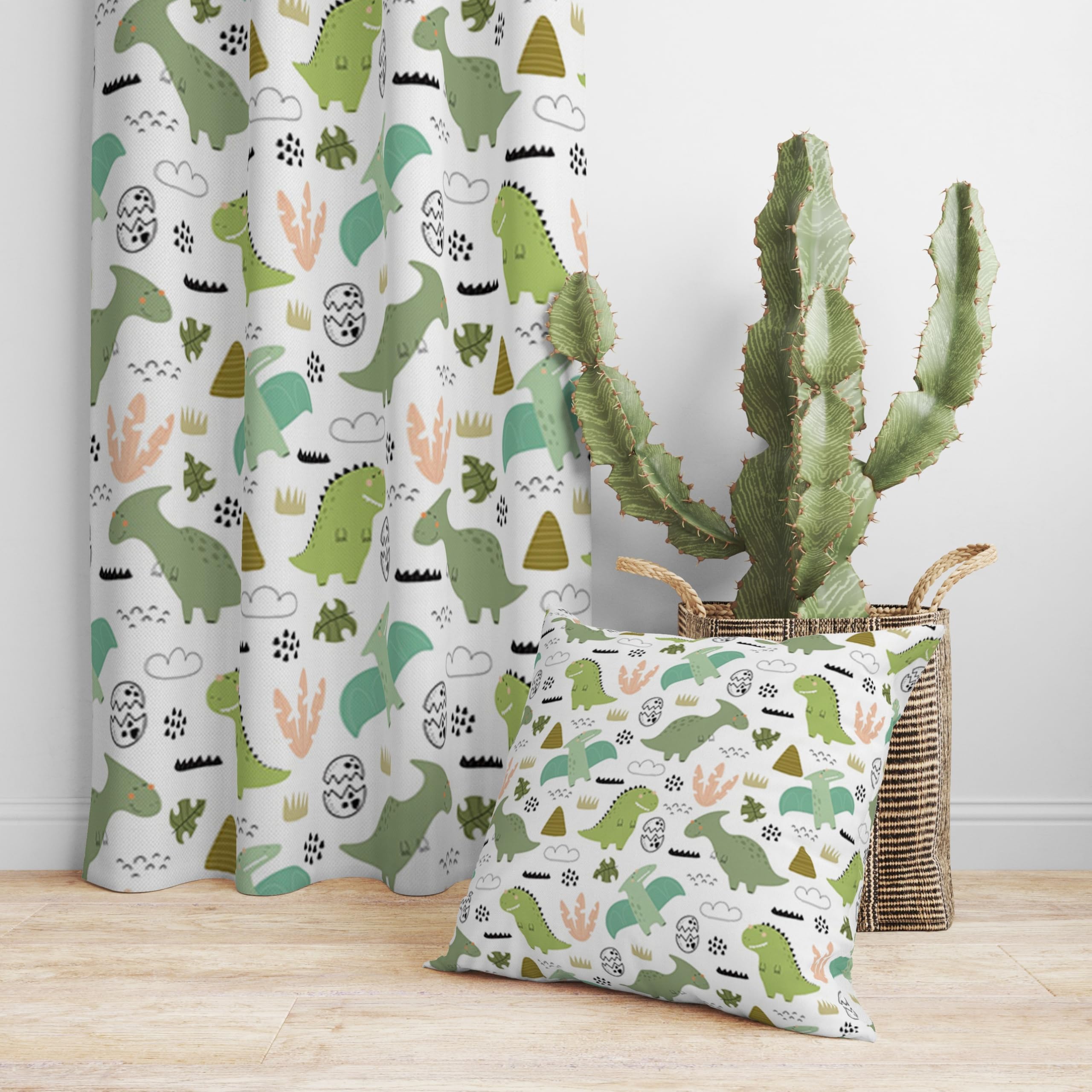 ggaimwf Kids Cushion Covers Dinosaur Green Cartoon Linen Look Square Pillowcases for Children's Room Playroom Nursery Sofa Bed Double Sided Cushion Covers 40x40cm Set of 2 - Image 4