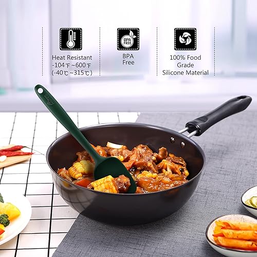 Miniatura 5 de HOTEC Juego de 5 espátulas de goma de silicona de grado alimenticio para hornear, cocinar y mezclar, resistentes al calor, antiadherentes, aptas