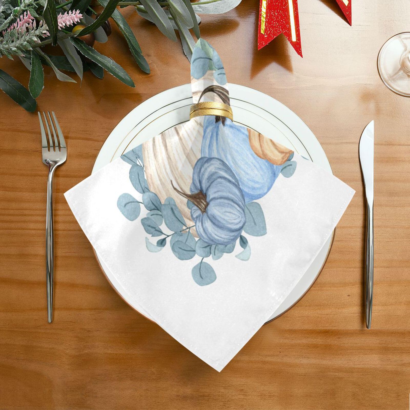 Blue Pumpkin Fall Cloth Napkins Set of 6 Autumn Thanksgiving Napkins Cloth Washable Dinner Napkins for Wedding Reception Kitchen Dining Table Holiday Party Decor 20x20 Inch
