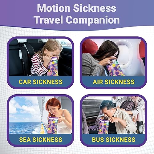 Miniatura 5 de WECARE Bolsas desechables para niños para náuseas y mareos por movimiento, envueltas individualmente, paquete de 20 unidades, estampado de