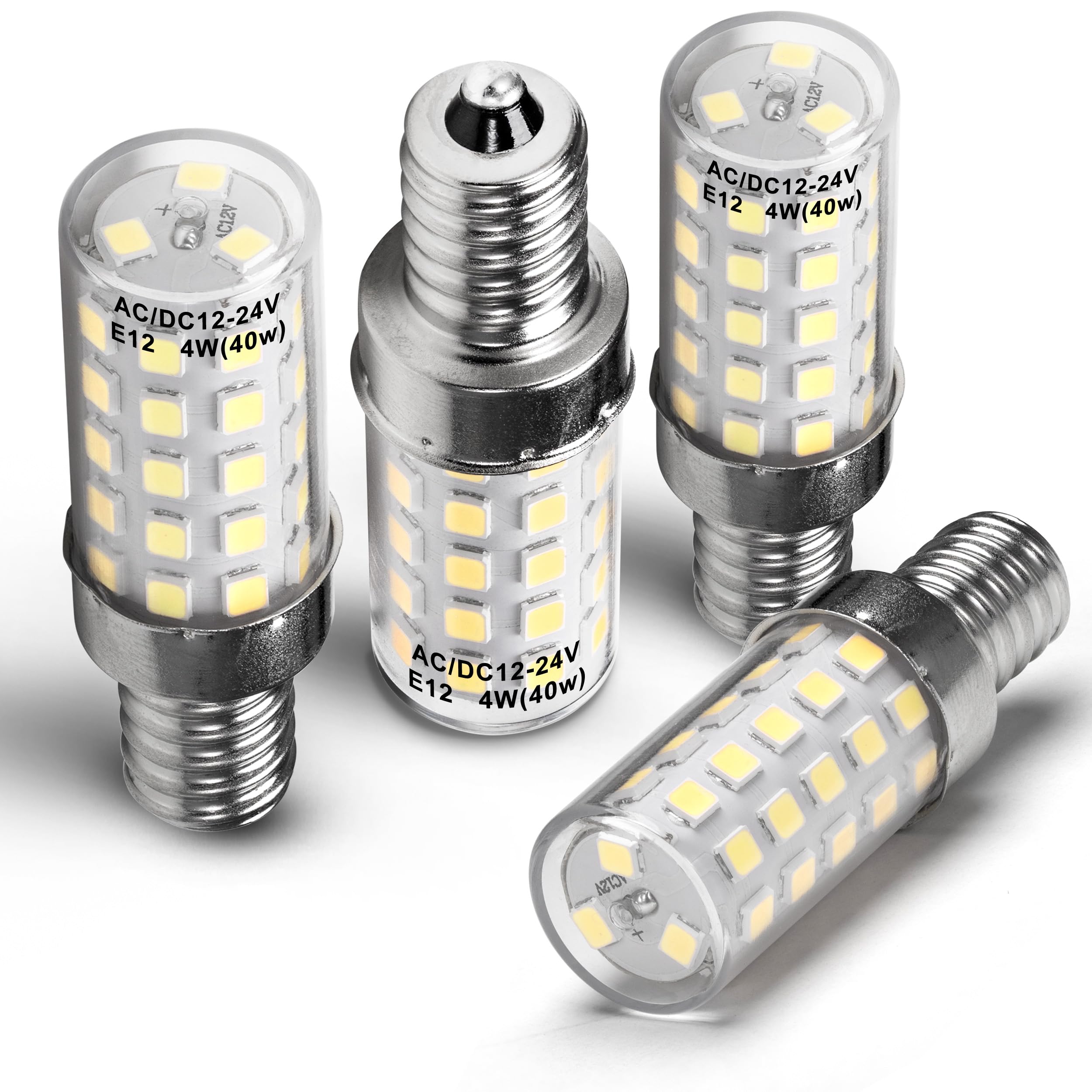 Hylroe 12V 40W E12 LED Candelabra Light Bulbs 4W Daylight White 6000K 450Lm Low Voltage AC12-24V/DC10-30V for RV Camper Marine Boat Landscape Lighting